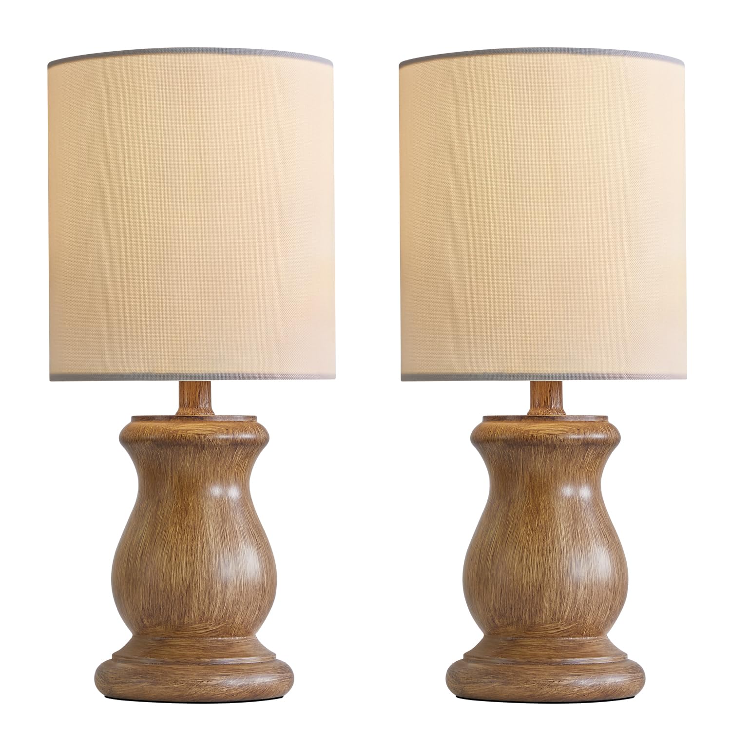 12.25" Small Table Lamps Set of 2 for Bedroom Living Room Simple Retro Wood Grain Farmhouse Bedside Lamps Suitable for Nightstand Children's Room or University Dormitory