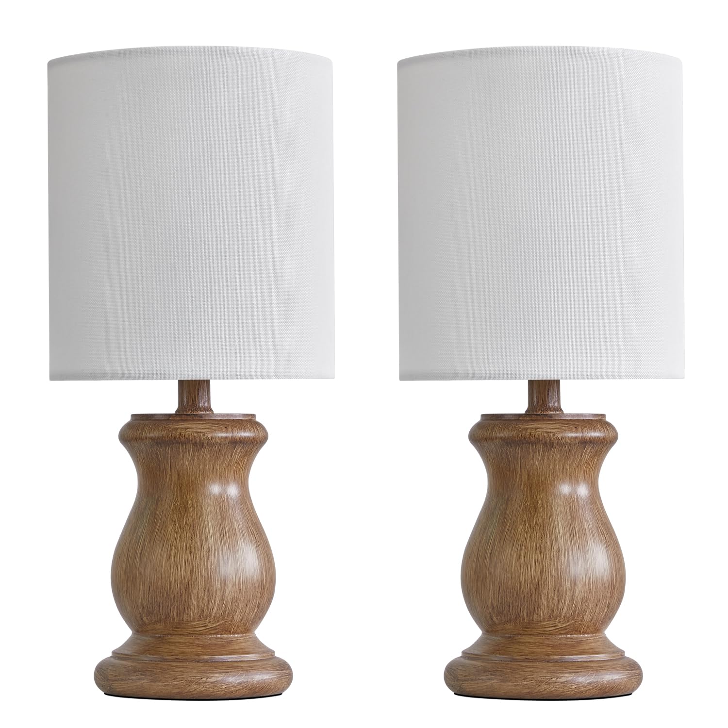 12.25" Small Table Lamps Set of 2 for Bedroom Living Room Simple Retro Wood Grain Farmhouse Bedside Lamps Suitable for Nightstand Children's Room or University Dormitory