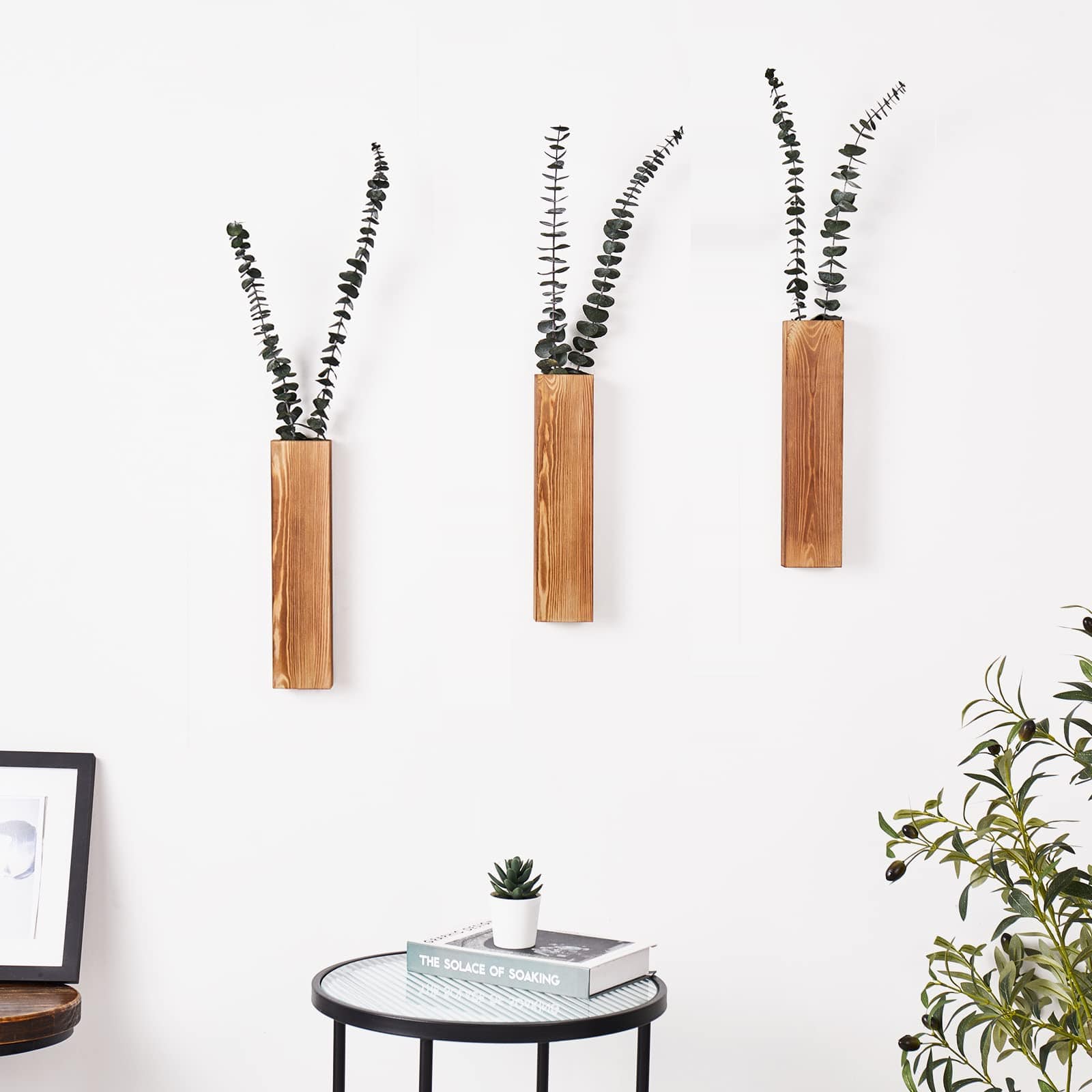 3-Pack Wooden Wall Planters – Modern Farmhouse Decor for Indoor Plants and Faux Greenery