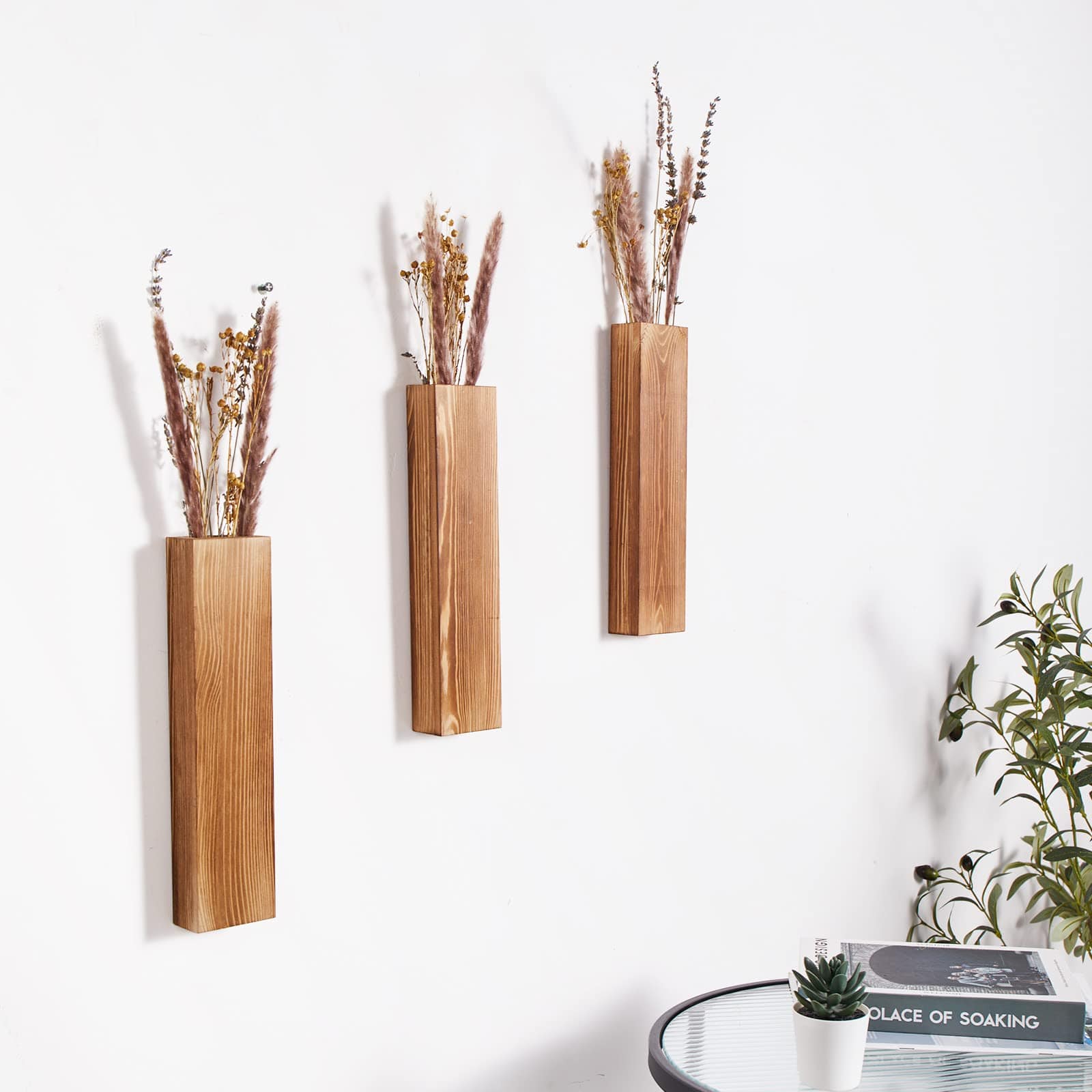 3-Pack Wooden Wall Planters – Modern Farmhouse Decor for Indoor Plants and Faux Greenery