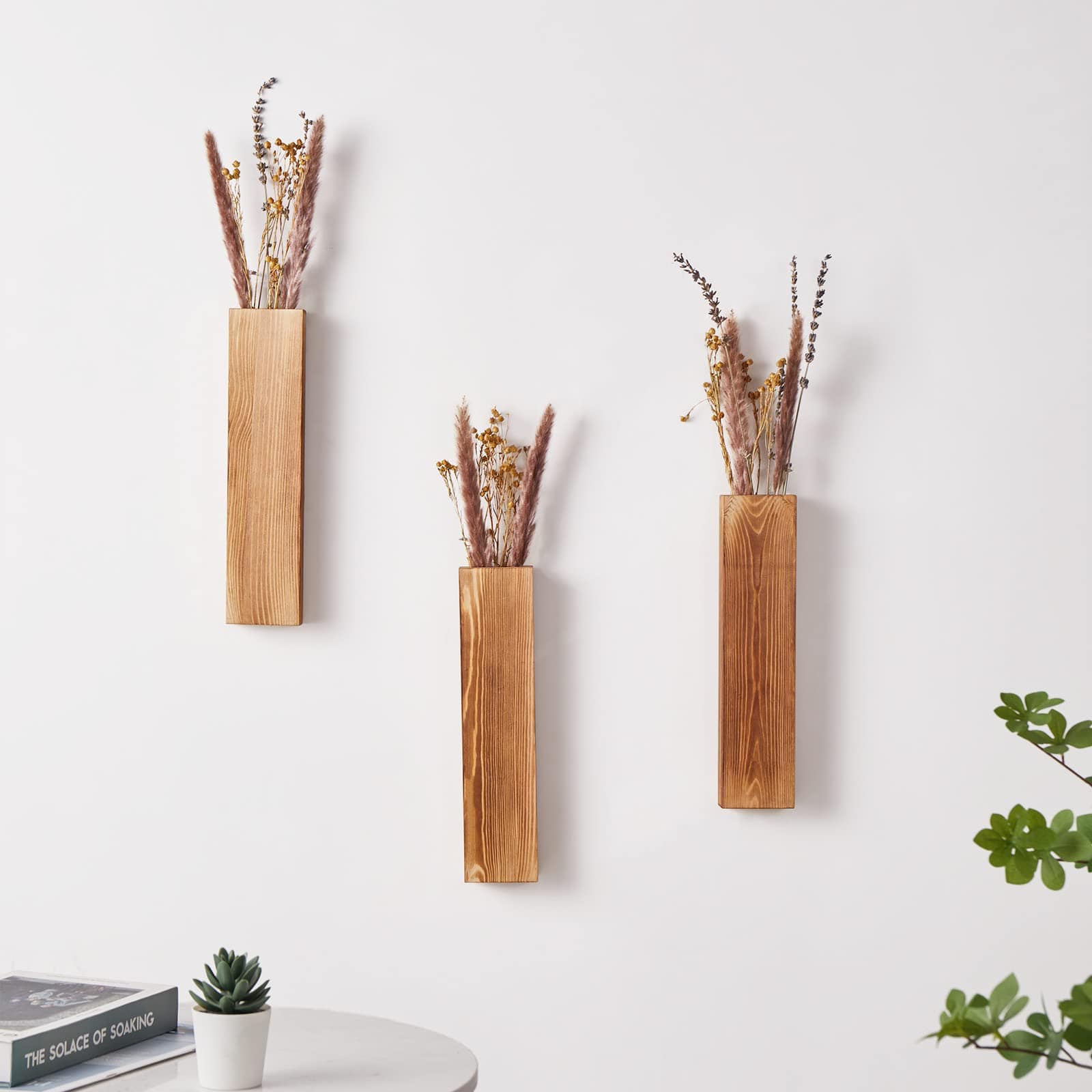 3-Pack Wooden Wall Planters – Modern Farmhouse Decor for Indoor Plants and Faux Greenery