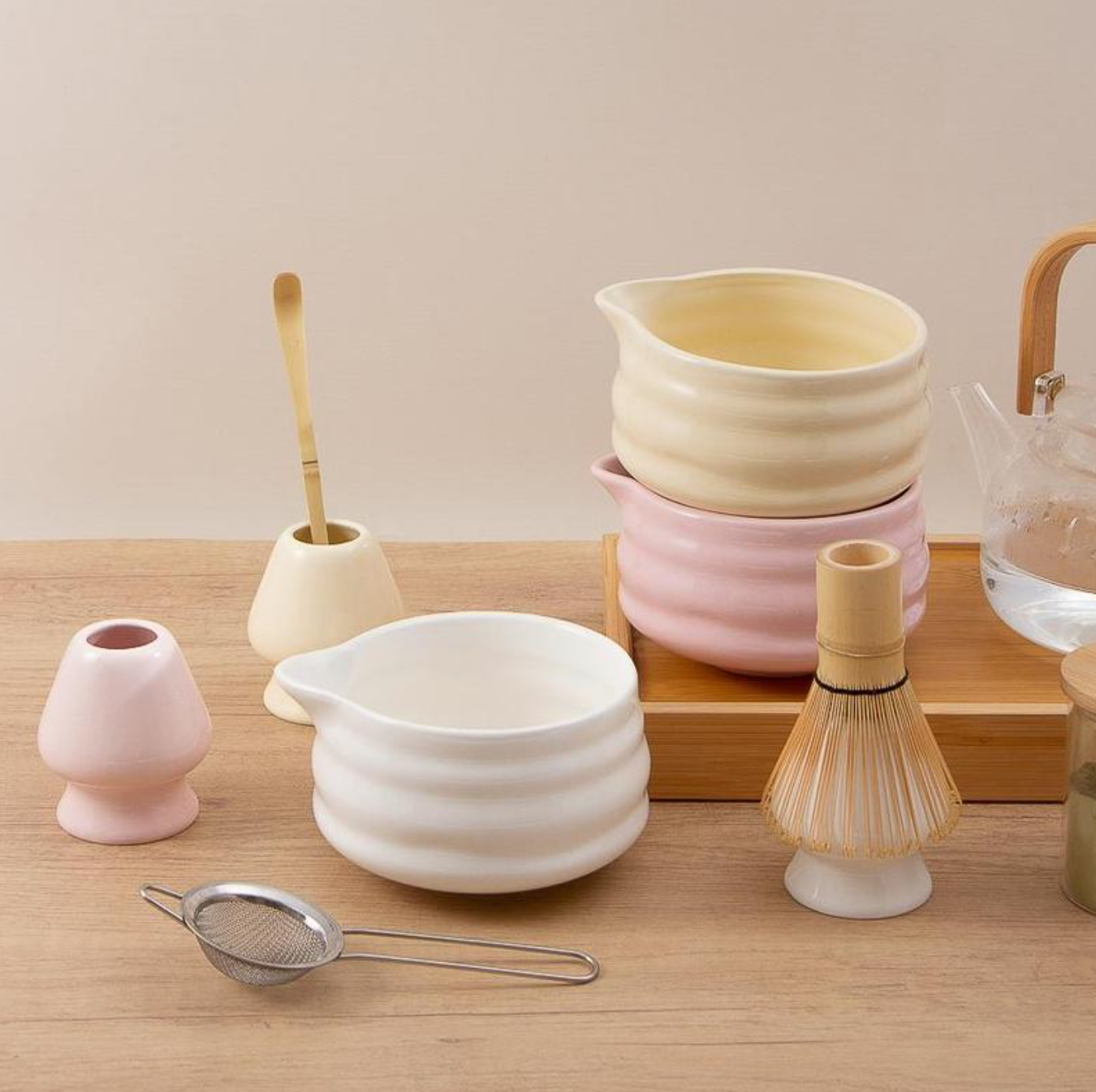 Blush Pink Matcha Set – 5-Piece Japanese Tea Kit with Ceramic Bowl, Bamboo Whisk & Scoop – Aesthetic Matcha Set for Home Rituals
