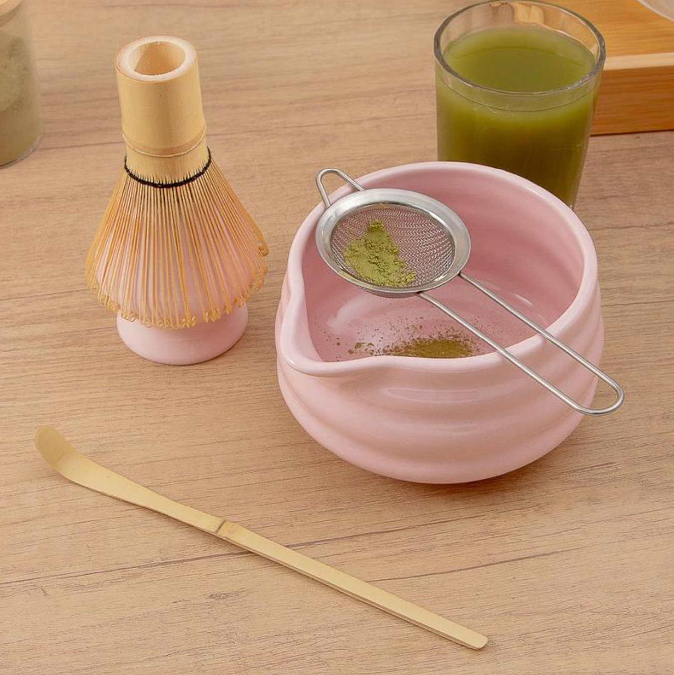 Blush Pink Matcha Set – 5-Piece Japanese Tea Kit with Ceramic Bowl, Bamboo Whisk & Scoop – Aesthetic Matcha Set for Home Rituals