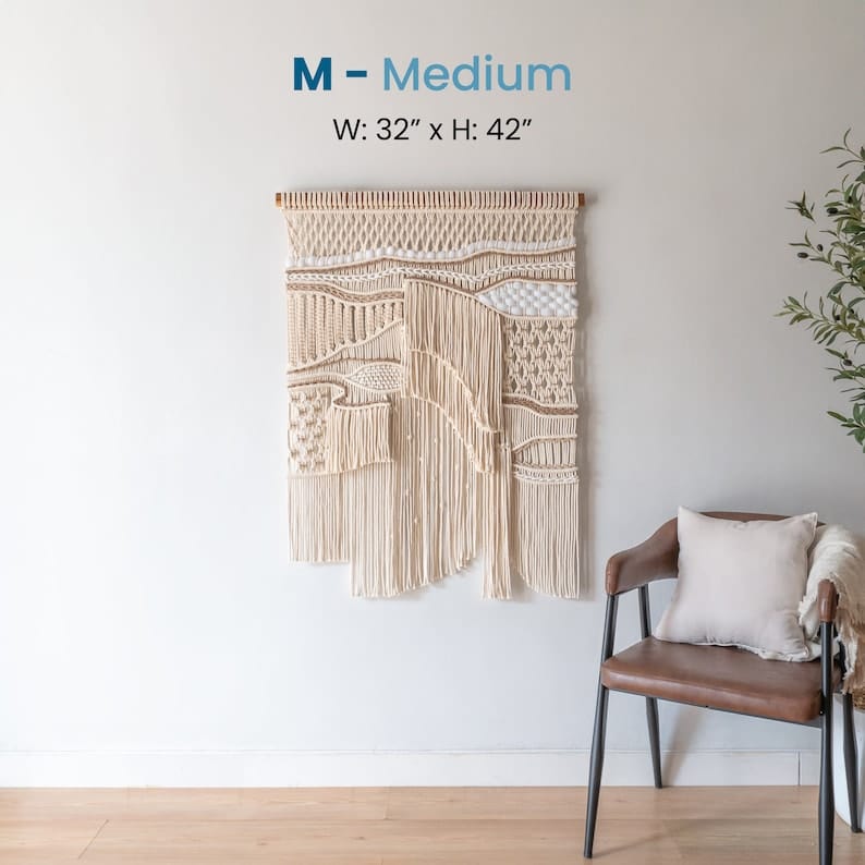 Abstract Macrame Wall Hanging – Boho Fiber Art Tapestry, Perfect for Stairwell Decoration