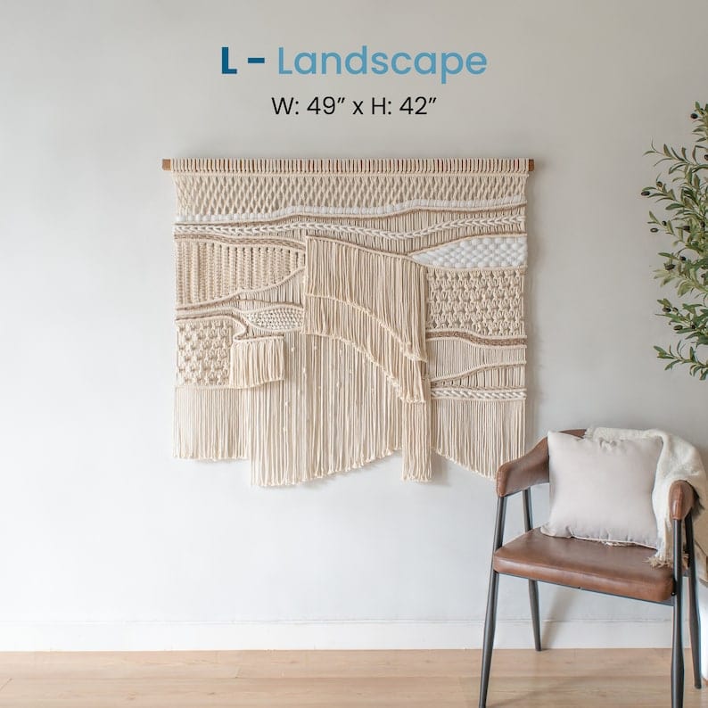 Abstract Macrame Wall Hanging – Boho Fiber Art Tapestry, Perfect for Stairwell Decoration