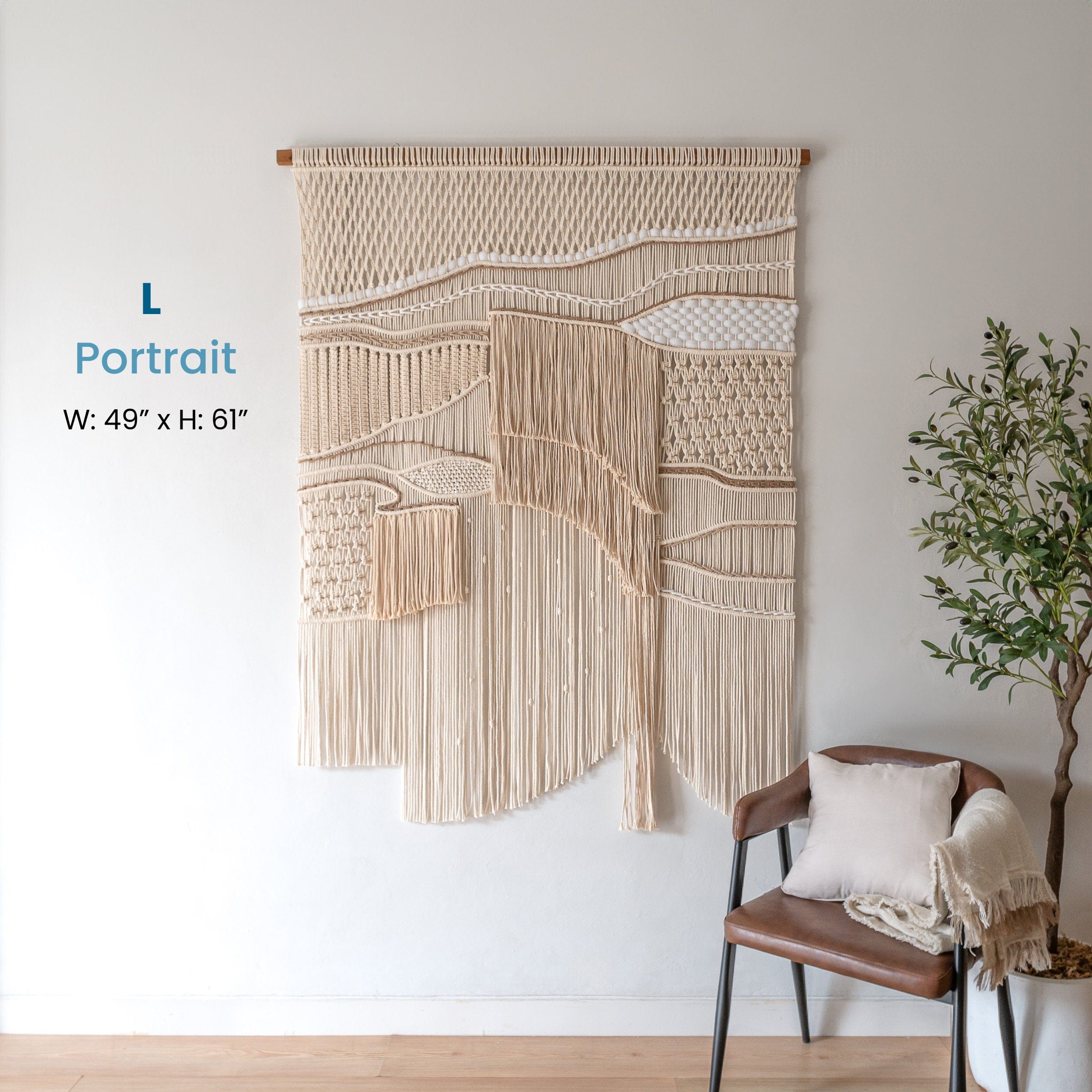 Abstract Macrame Wall Hanging – Boho Fiber Art Tapestry, Perfect for Stairwell Decoration