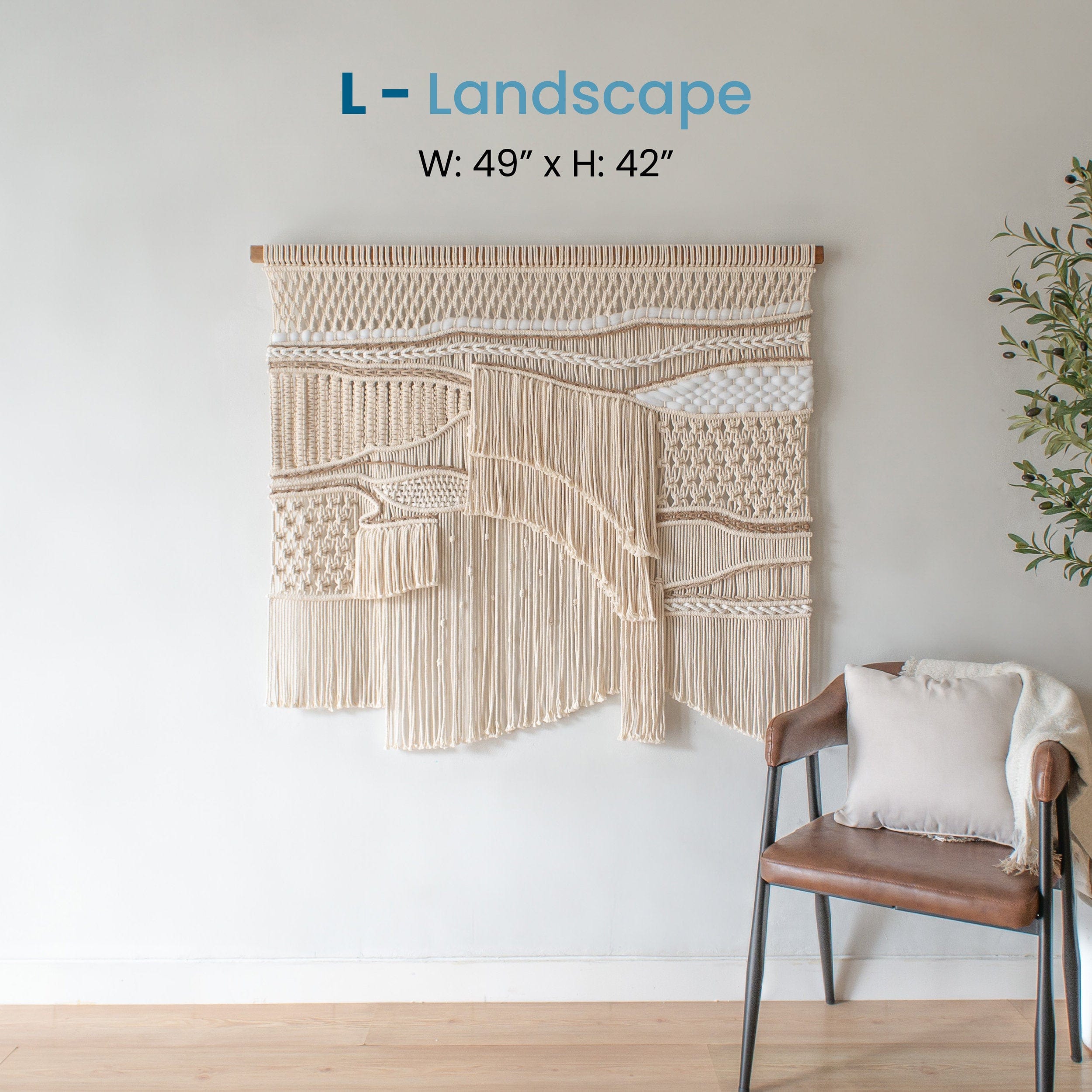 Abstract Macrame Wall Hanging – Boho Fiber Art Tapestry, Perfect for Stairwell Decoration L-Landscape 49"x42"