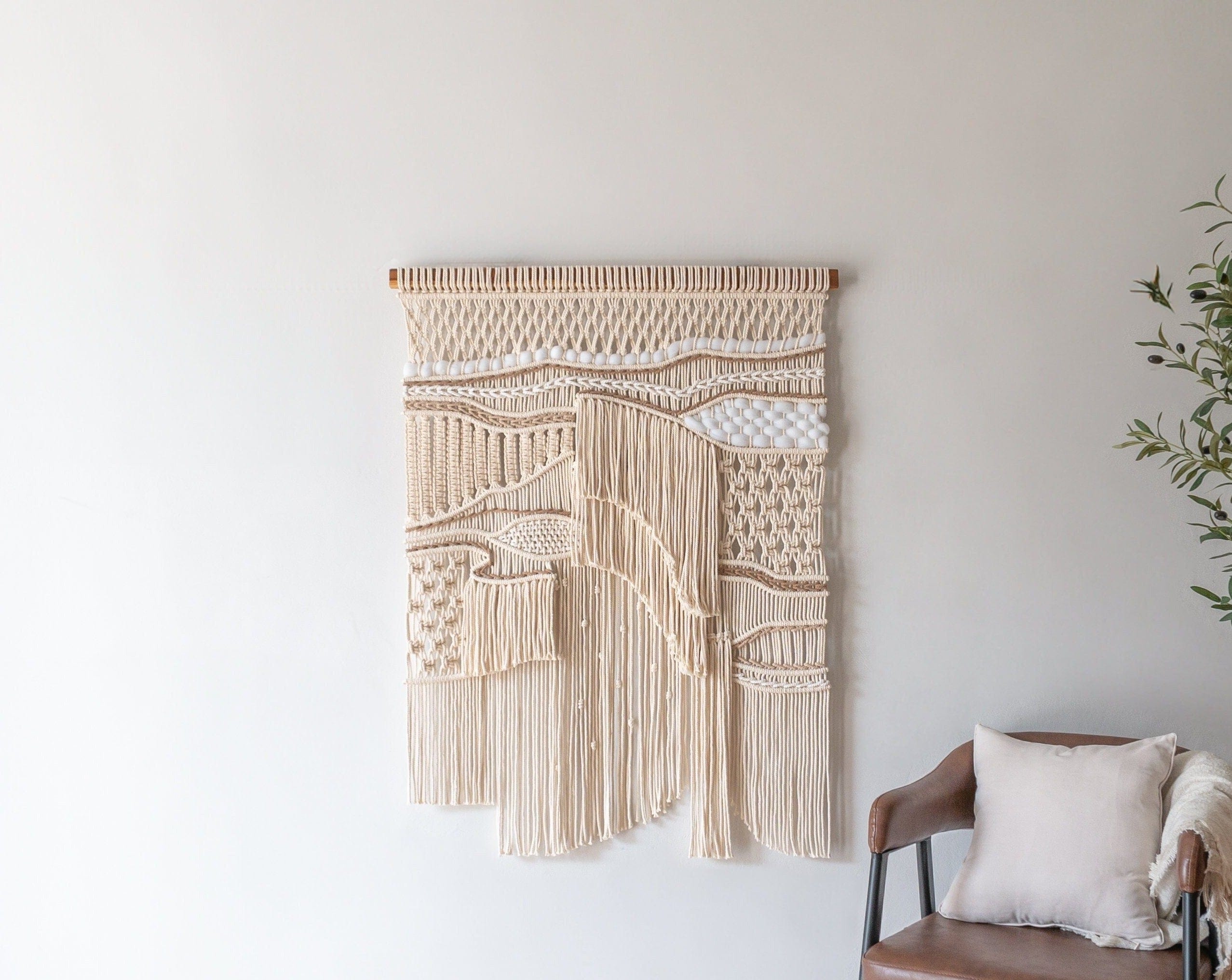 Abstract Macrame Wall Hanging – Boho Fiber Art Tapestry, Perfect for Stairwell Decoration M-Medium 32"x42"