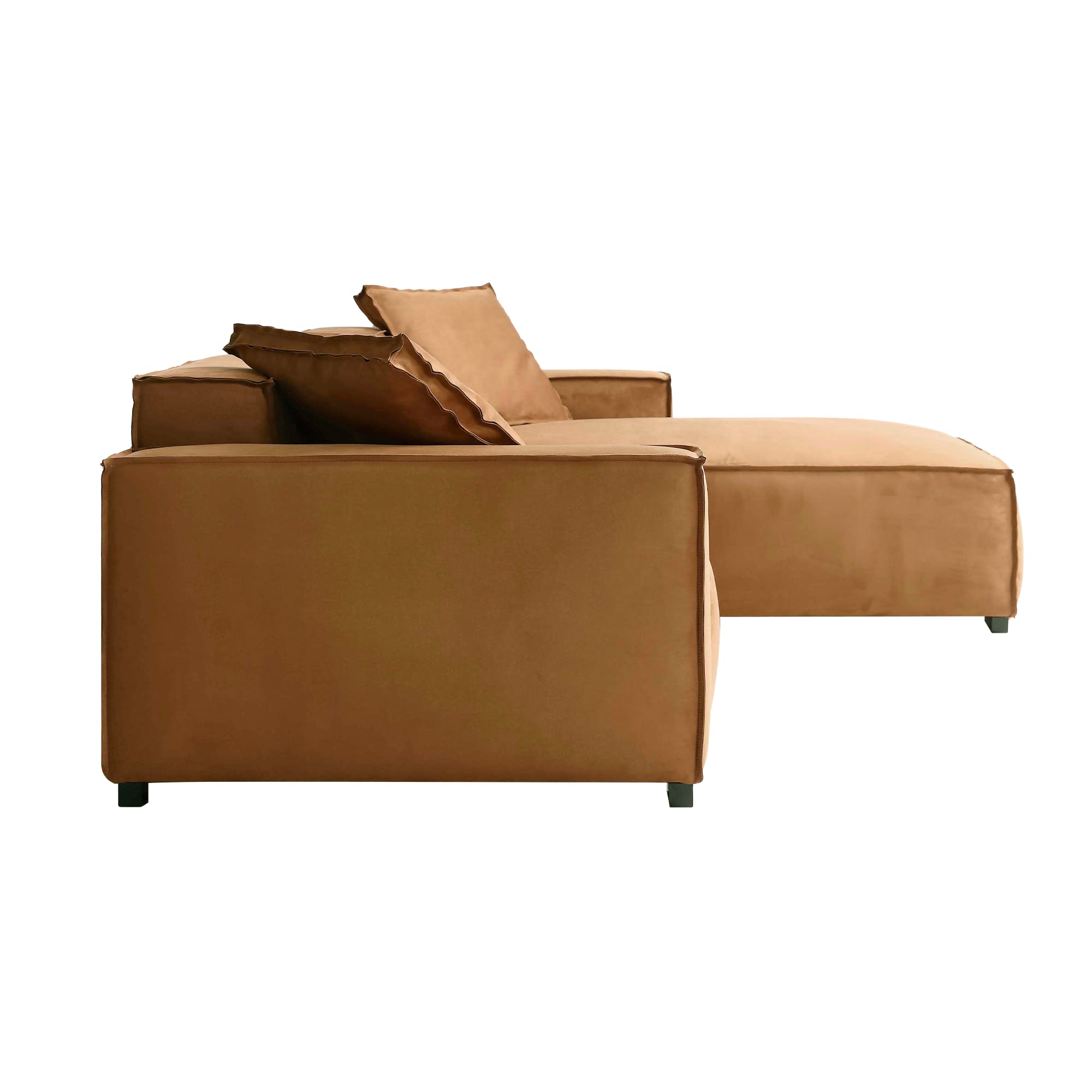 Amber Brown L-Shaped Deep Sectional Sofa – Modern Minimalist Corner Couch with Chaise for Living Room