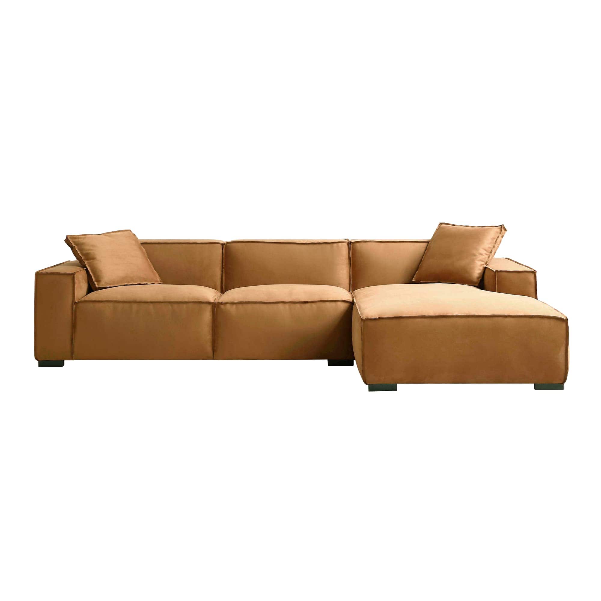 Amber Brown L-Shaped Deep Sectional Sofa – Modern Minimalist Corner Couch with Chaise for Living Room