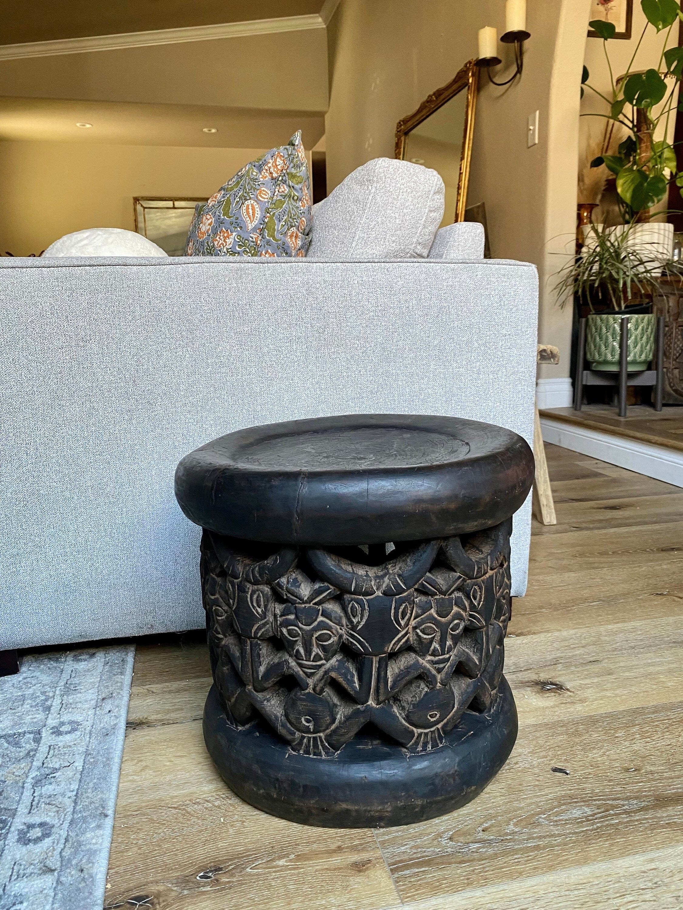 Antique Hand-Carved Oku Stool from Cameroon – Unique Vintage Wooden Side Table