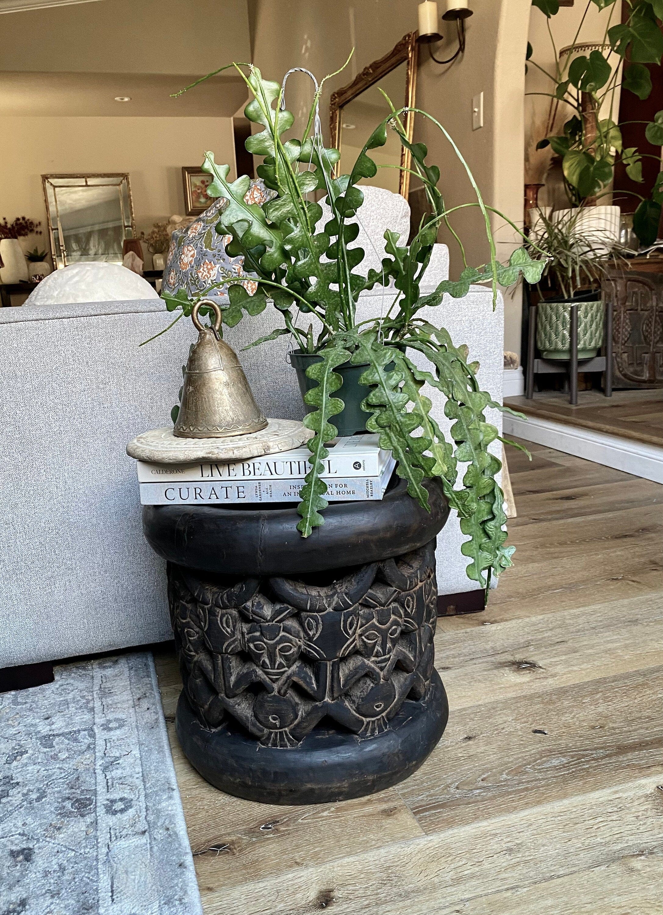 Antique Hand-Carved Oku Stool from Cameroon – Unique Vintage Wooden Side Table