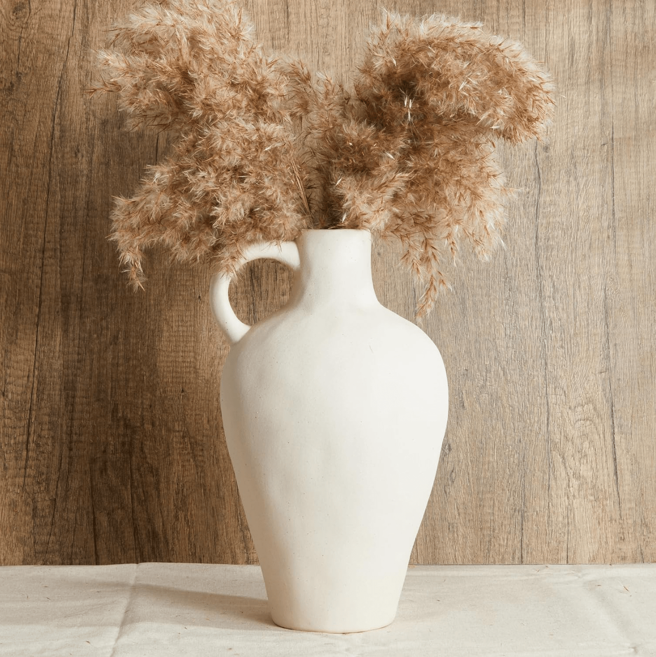 Antique Jug Vase, 10", Handcrafted Ceramic White Vase with Sandy Off-White Finish and Unglazed Surface, Rustic Modern Home Decor