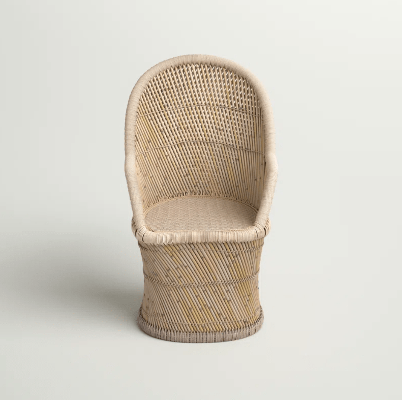 Bamboo Barrel Chair with Wicker Weave and Rope Edging - Tropical Sunroom or Porch Furniture for Relaxation and Comfort