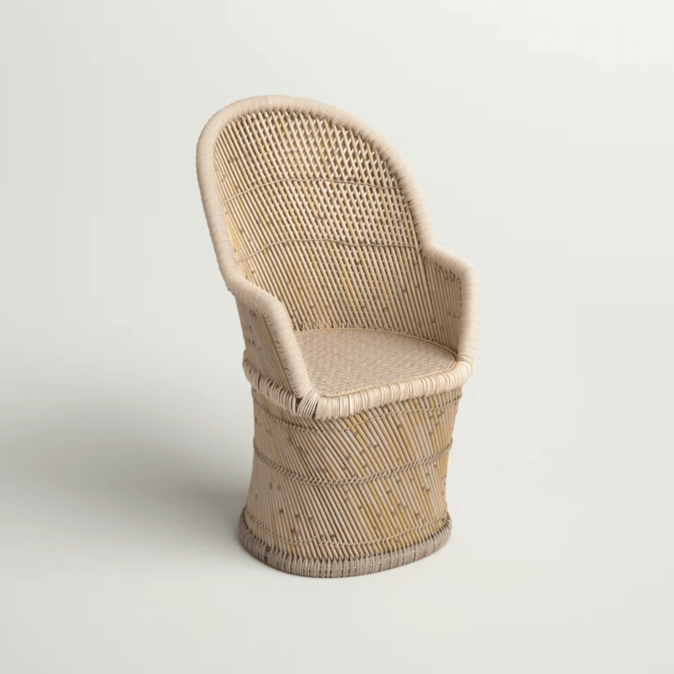 Bamboo Barrel Chair with Wicker Weave and Rope Edging - Tropical Sunroom or Porch Furniture for Relaxation and Comfort