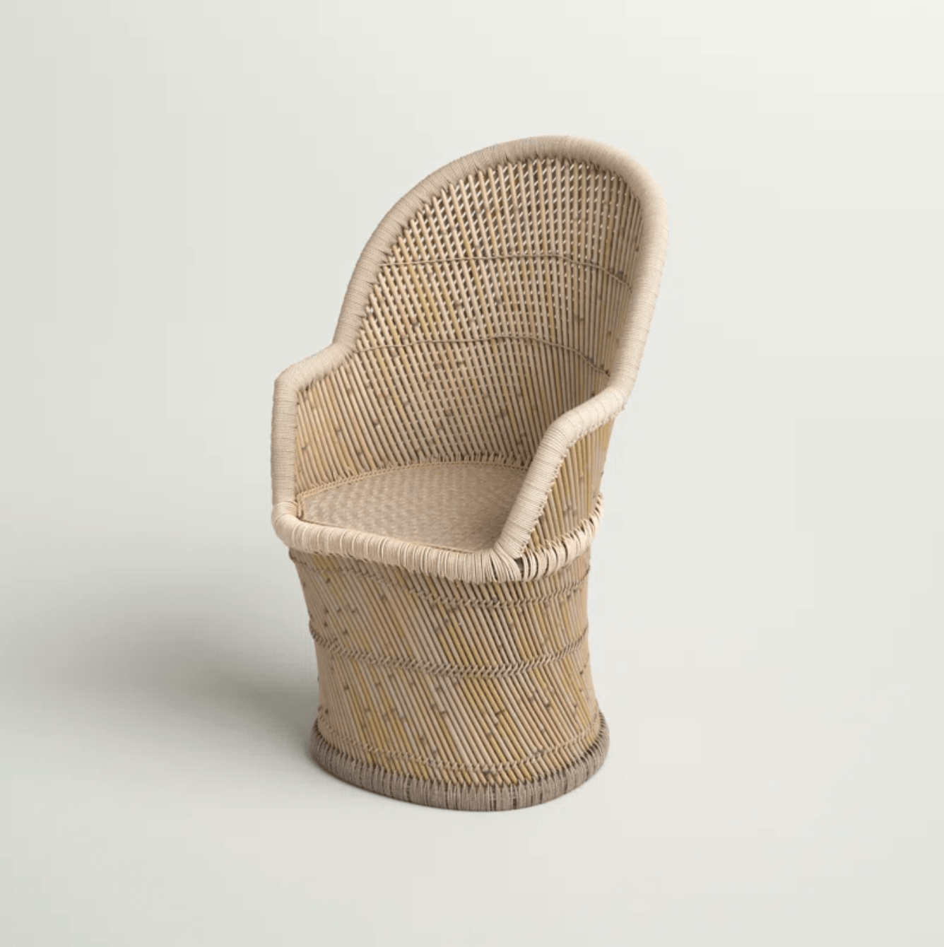 Bamboo Barrel Chair with Wicker Weave and Rope Edging - Tropical Sunroom or Porch Furniture for Relaxation and Comfort