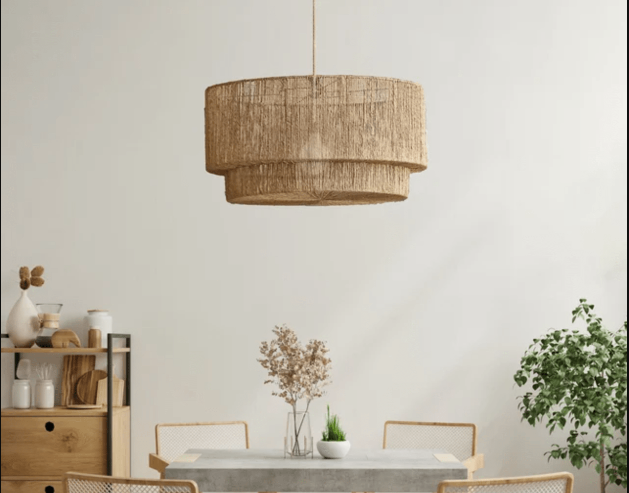 Bamboo Rattan Pendant Light - Boho Chic Farmhouse Lamp for Patio and Home Decor - Bohemian Rattan Furniture Accent with Luminous Glow