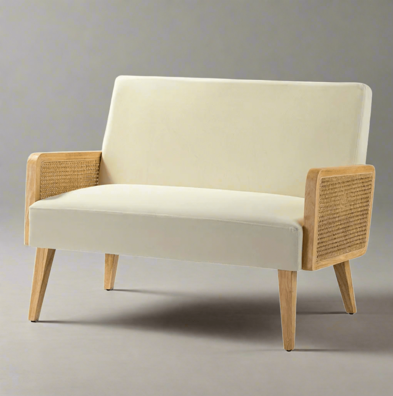 Beige Comfortable Loveseat Sofa for Small Spaces - Mid Century Modern Design