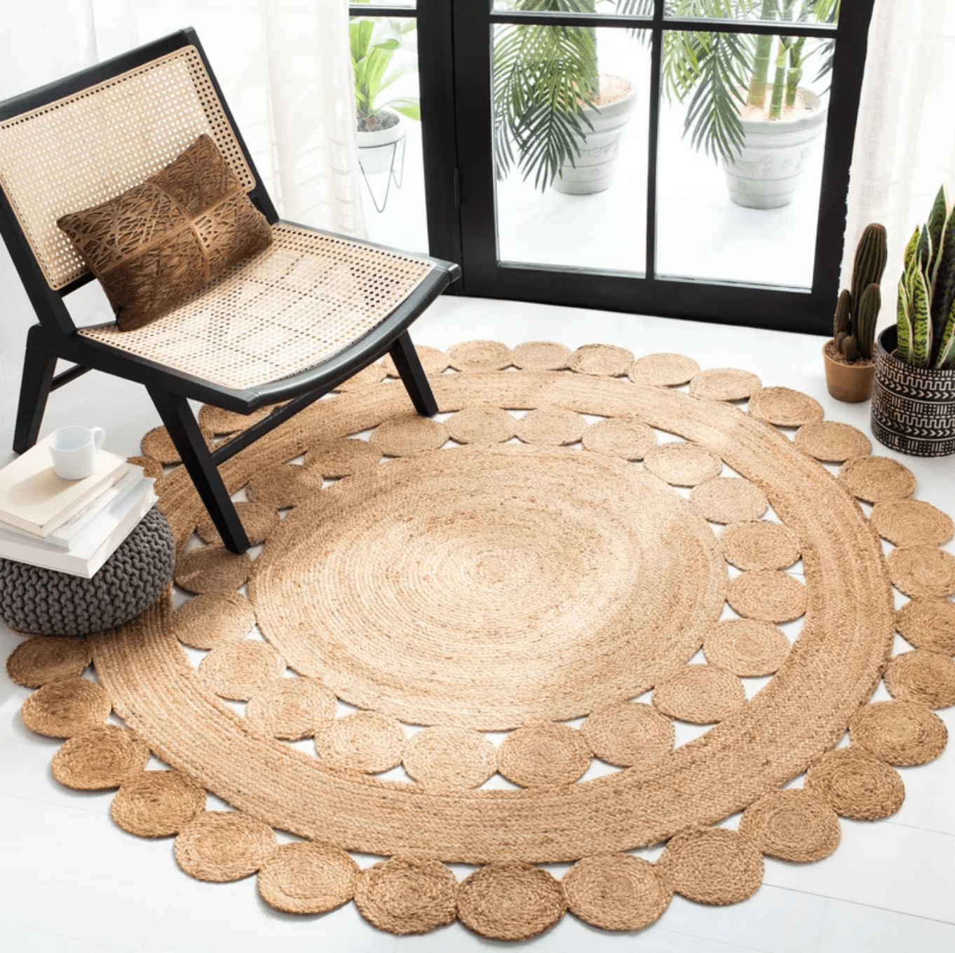 Beige Flatweave Jute/Sisal Round Rug - Rug for High Traffic Areas - Floor Heating Safe and Anti-Fatigue Design