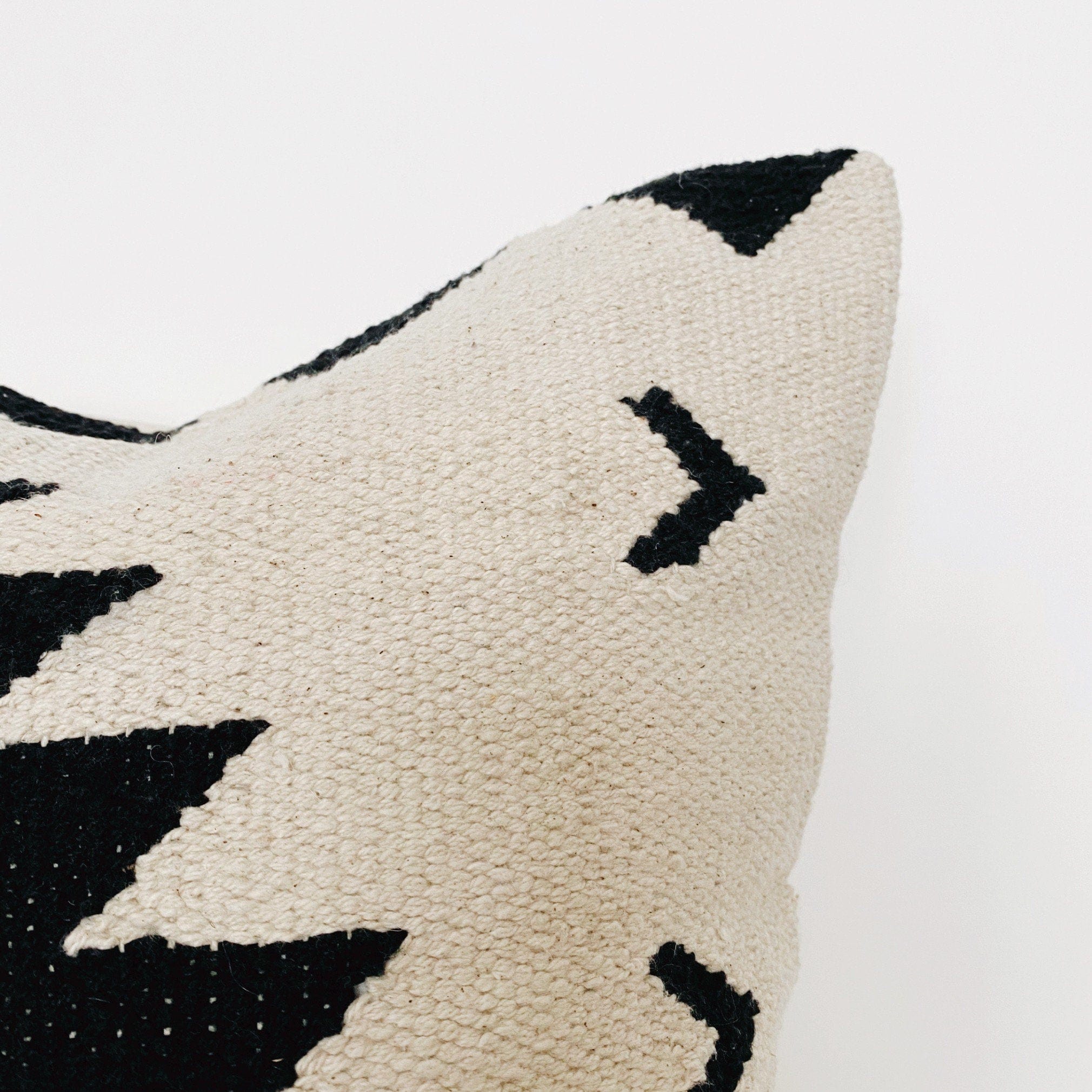 Black & Cream Kilim Pillow Cover, 20x20 Inches, Handwoven 100% Cotton Decorative Cushion Cover