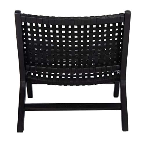 Black Leather Woven Accent Chair with Sungkai Wood Frame