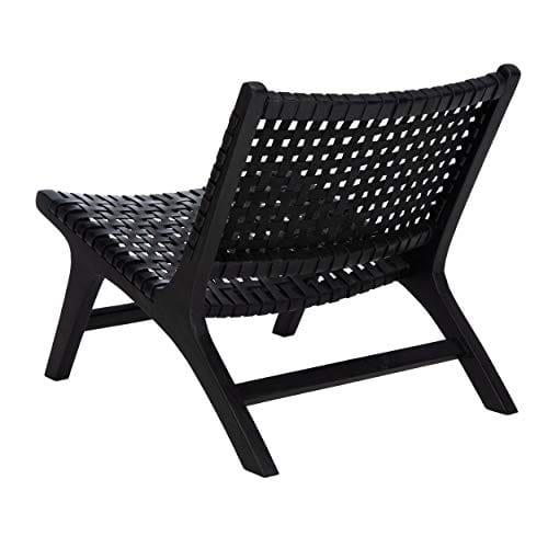 Black Leather Woven Accent Chair with Sungkai Wood Frame