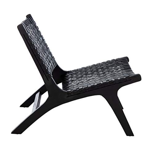 Black Leather Woven Accent Chair with Sungkai Wood Frame