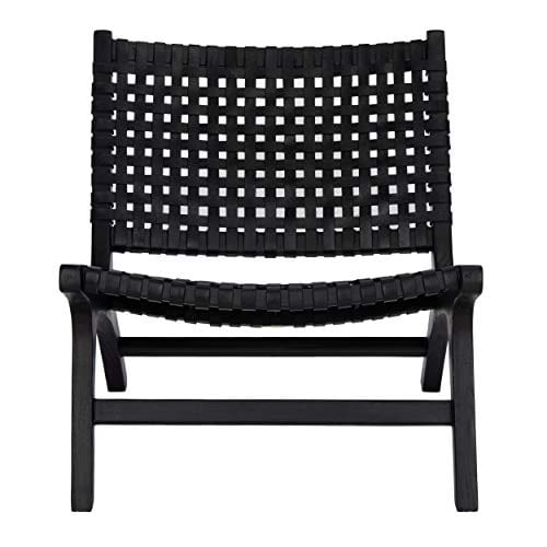 Black Leather Woven Accent Chair with Sungkai Wood Frame