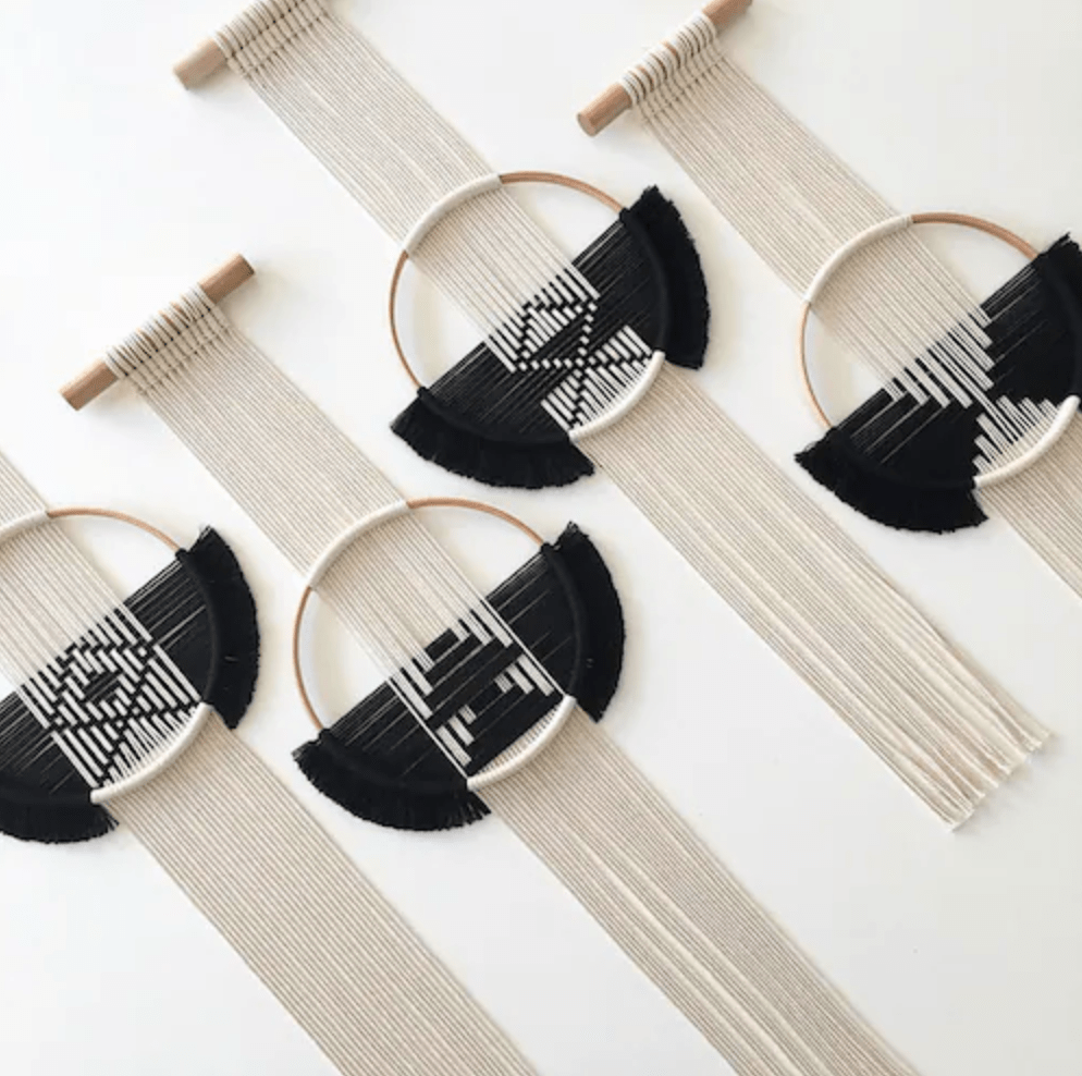 Black Macrame Wall Hanging Set - Handwoven Cotton Rope Home Decor - Perfect for Living Room, Bedroom, and Bohemian Themes