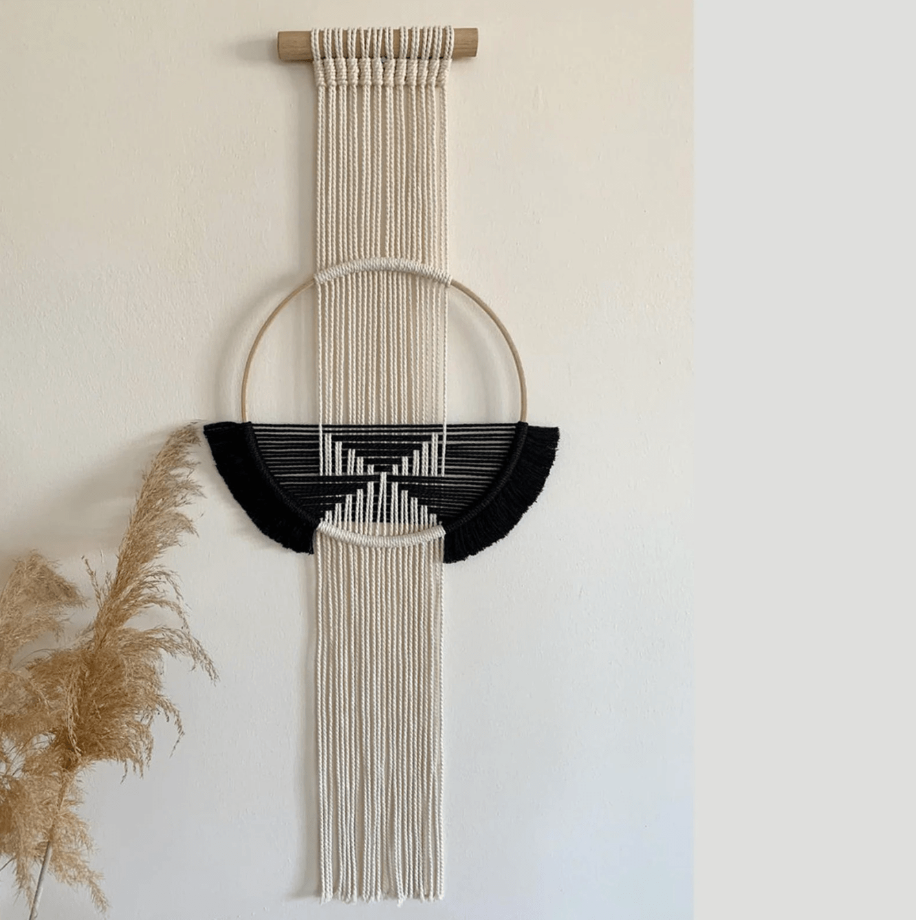 Black Macrame Wall Hanging Set - Handwoven Cotton Rope Home Decor - Perfect for Living Room, Bedroom, and Bohemian Themes