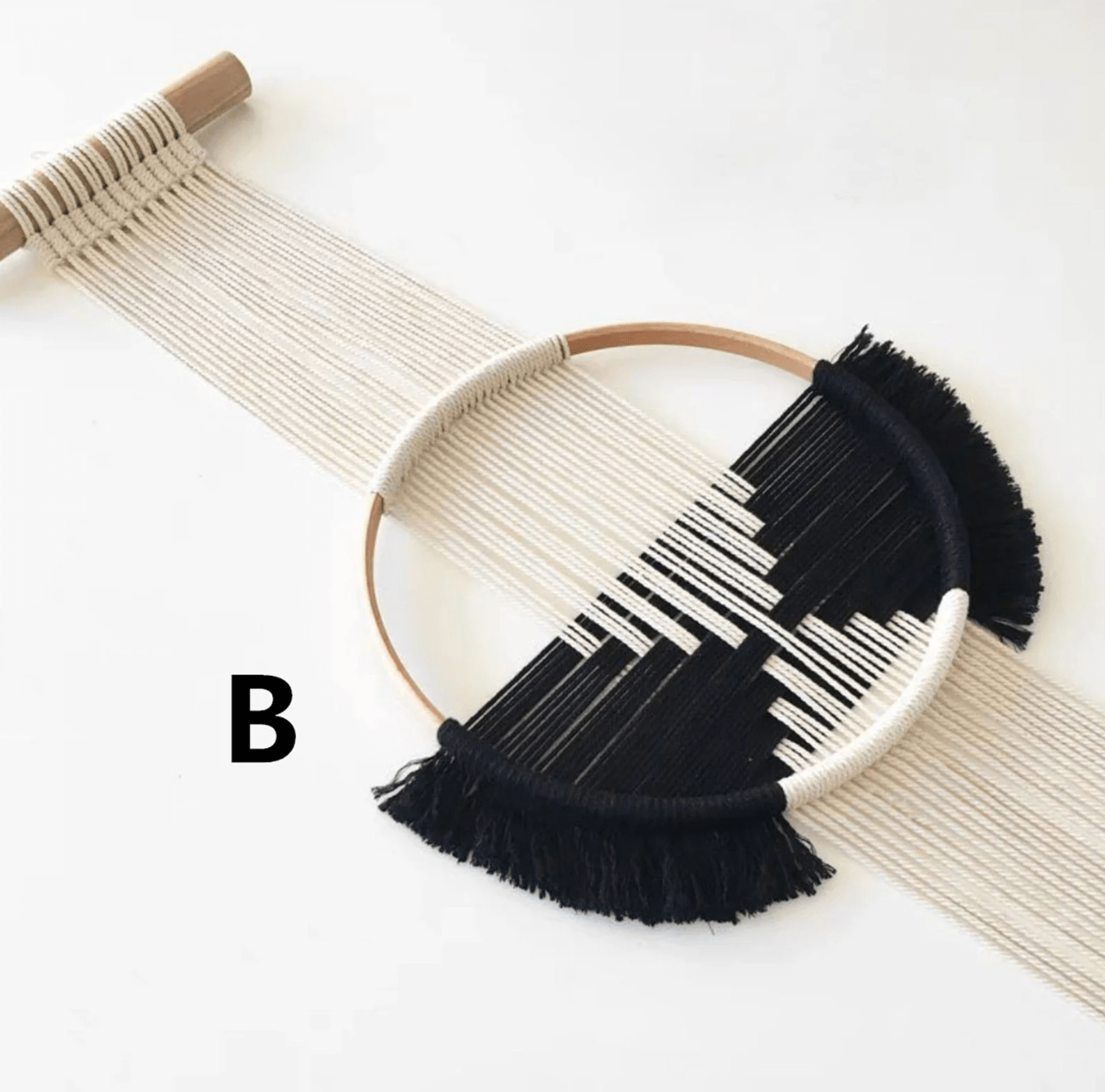 Black Macrame Wall Hanging Set - Handwoven Cotton Rope Home Decor - Perfect for Living Room, Bedroom, and Bohemian Themes B