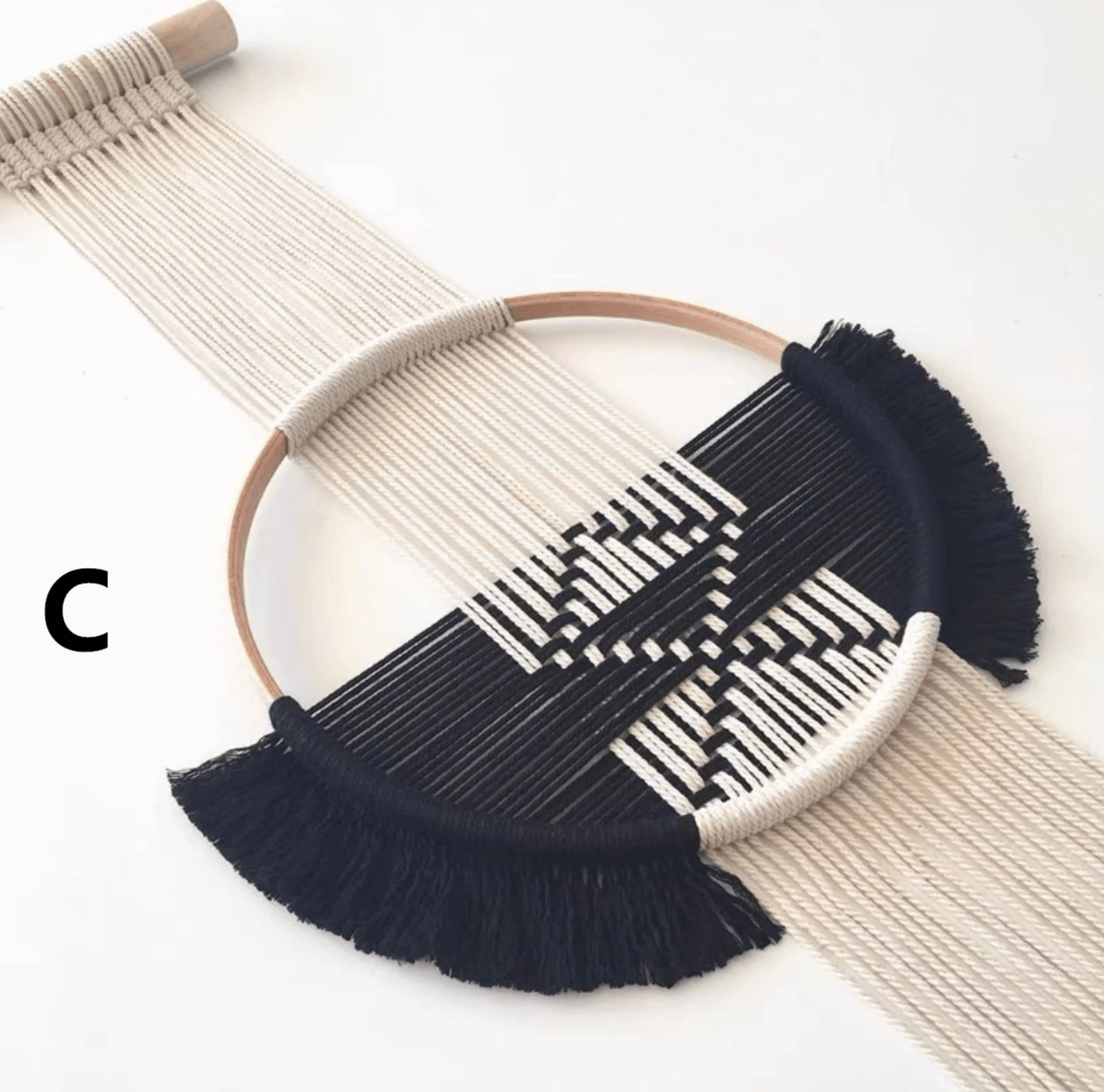 Black Macrame Wall Hanging Set - Handwoven Cotton Rope Home Decor - Perfect for Living Room, Bedroom, and Bohemian Themes C