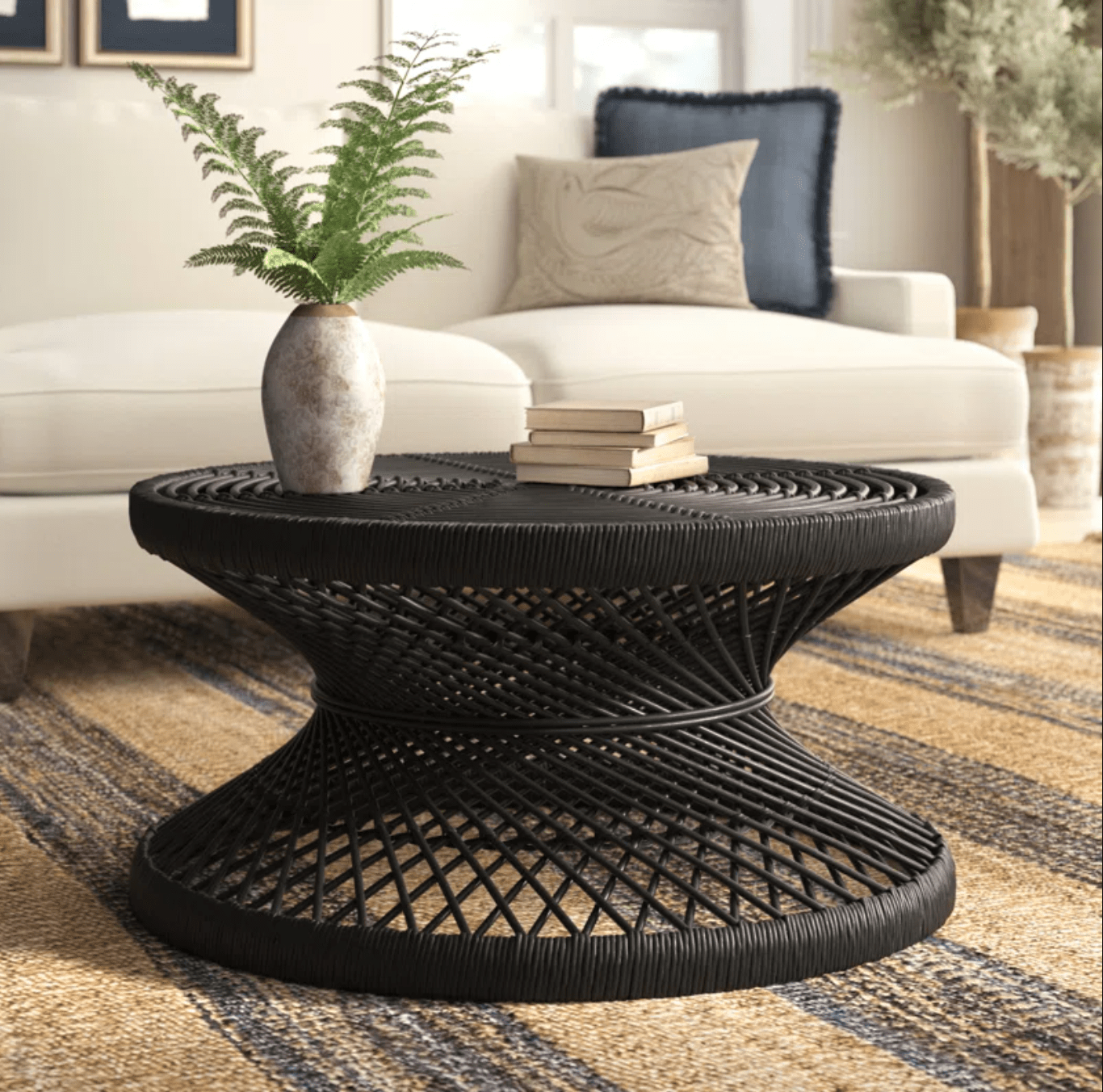 Black Rattan Coffee Table | Handcrafted with Intricate Weaves | Versatile Design for Living Rooms, Bedrooms, and More