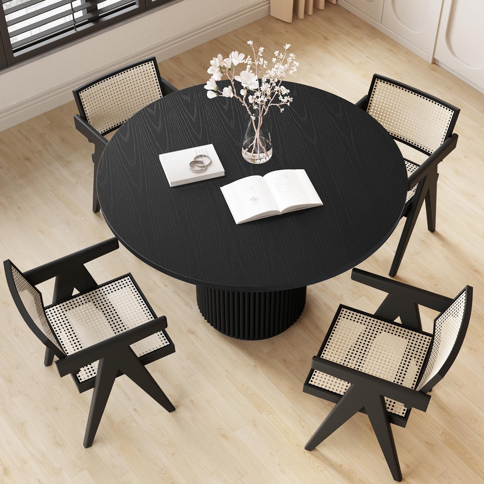 Black Solid Round Wooden Dining Table with Pedestal Base – 40" Kitchen Table for 2-4 Adults