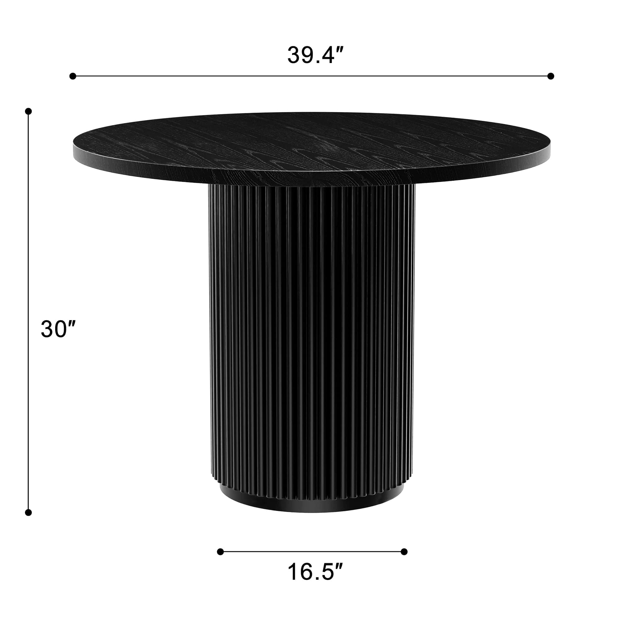 Black Solid Round Wooden Dining Table with Pedestal Base – 40" Kitchen Table for 2-4 Adults