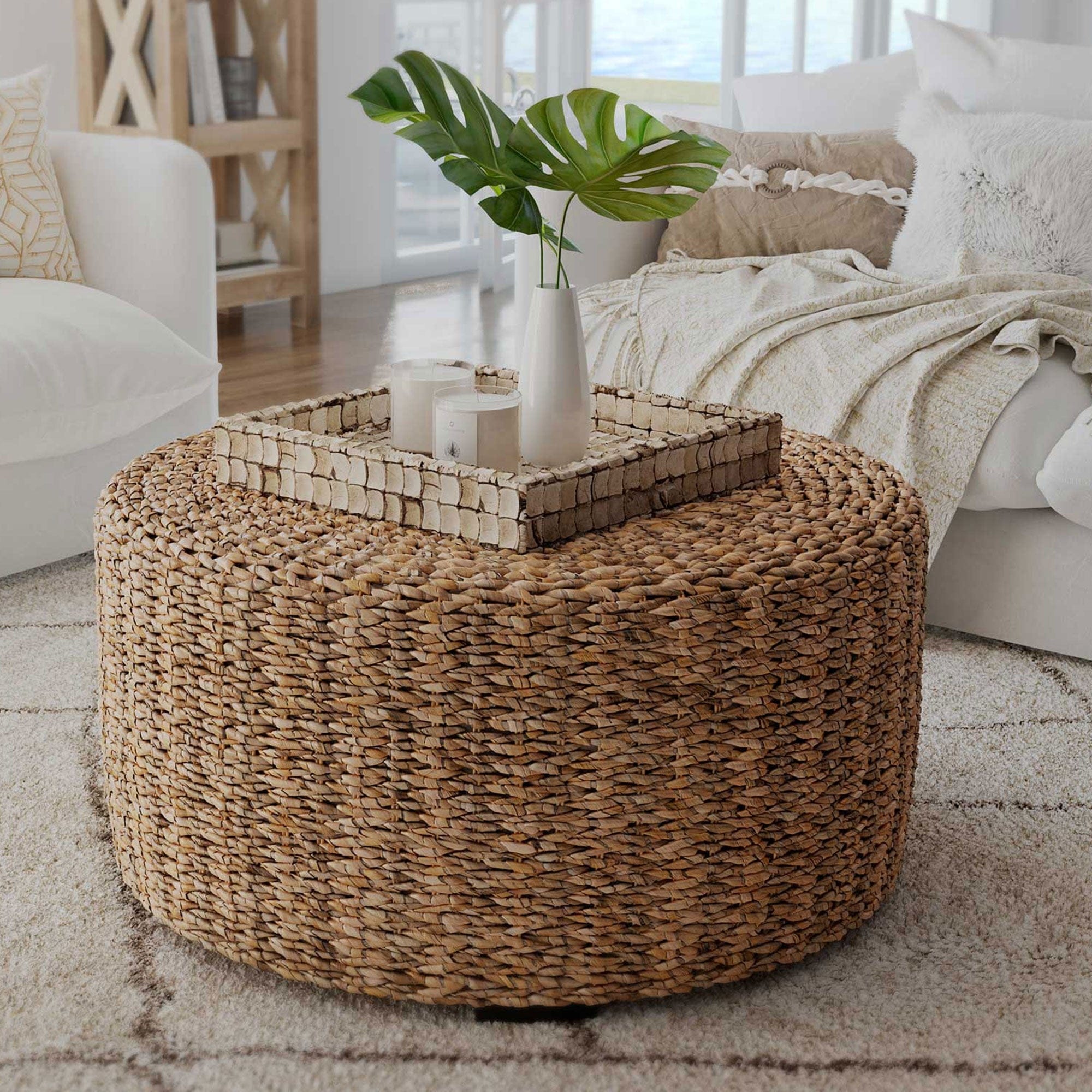 Bohemian Chic Handwoven Abaca Coffee Table with Optional Feet - Sustainable and Unique Décor Piece