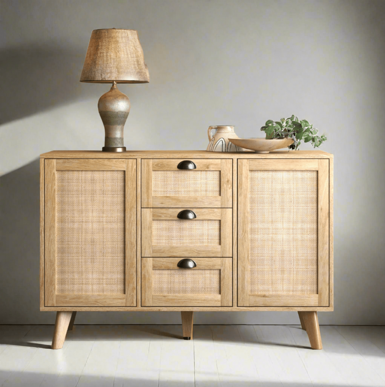 Bohemian Rattan Sideboard Cabinet - Storage and Buffet Console Table for Modern Homes