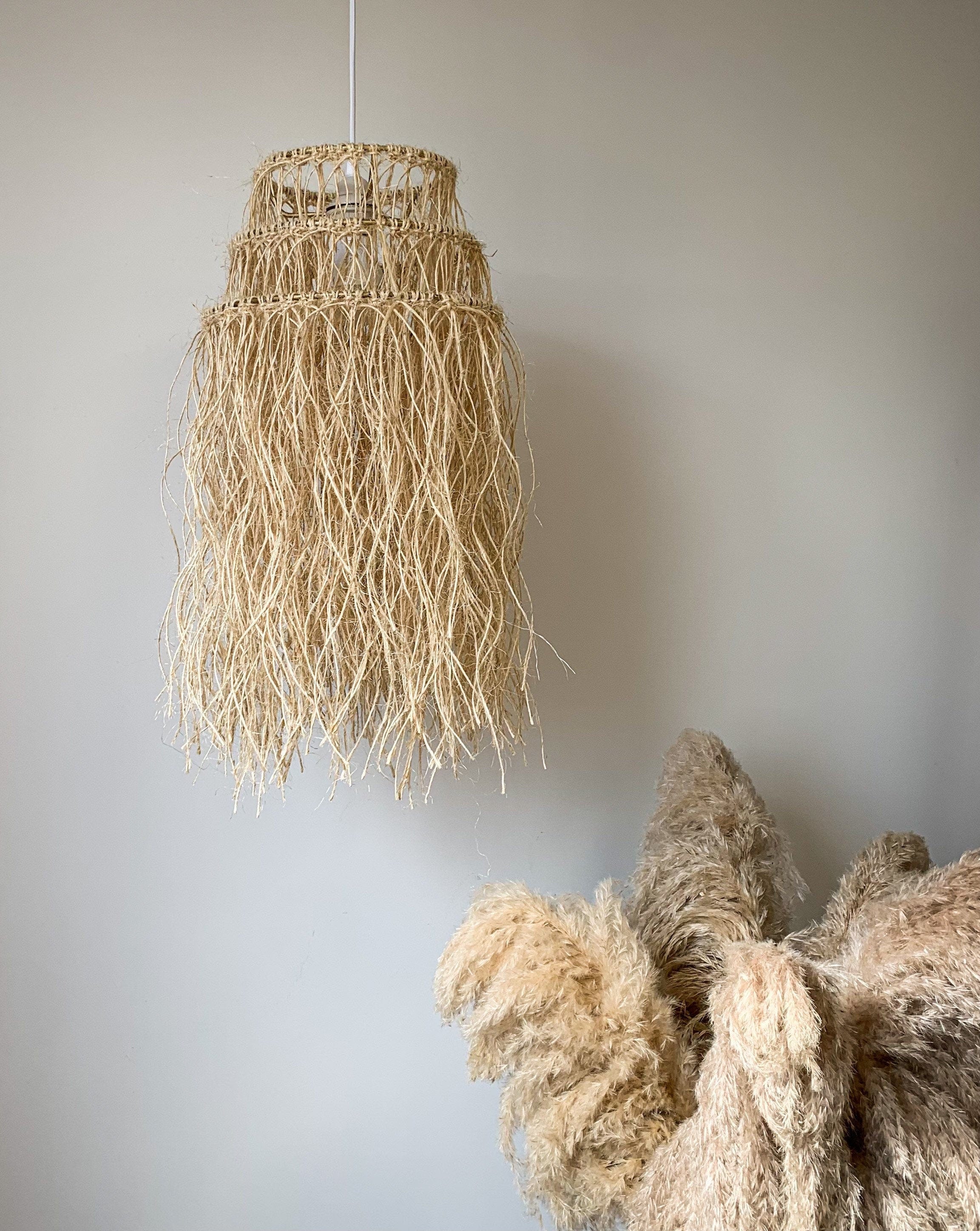 Boho Beach Style Pendant Light - Handcrafted with Natural Threads - Hardwired or Plug-in