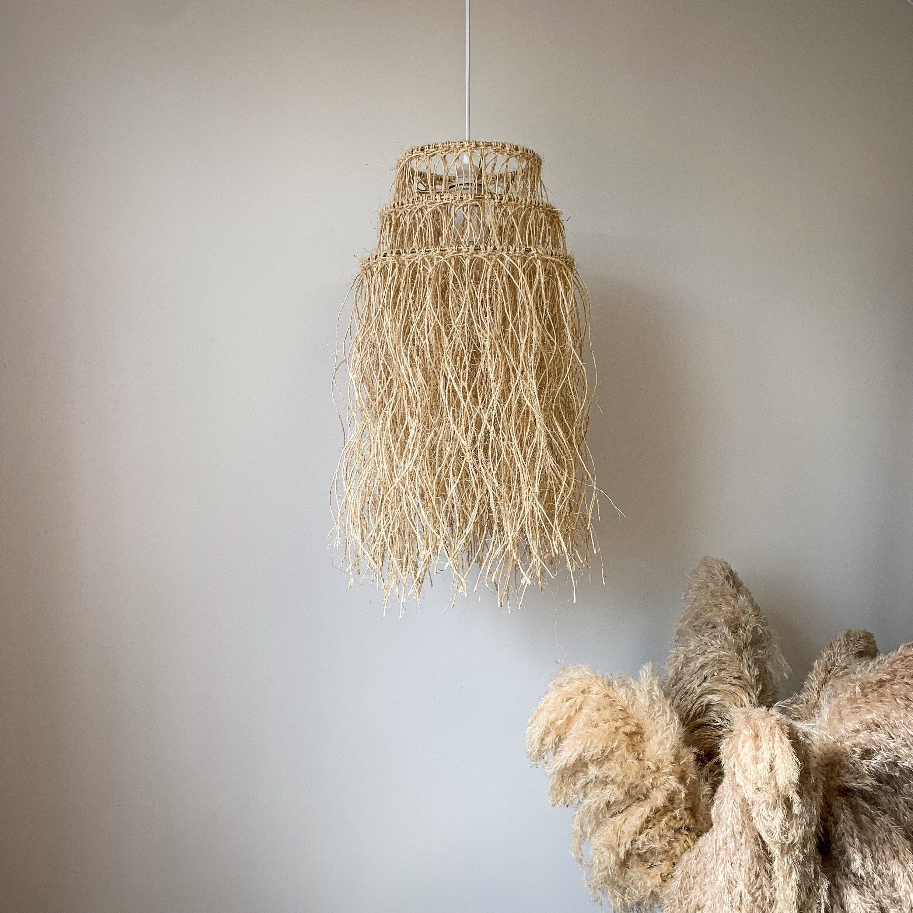 Boho Beach Style Pendant Light - Handcrafted with Natural Threads - Hardwired or Plug-in Hardwired version