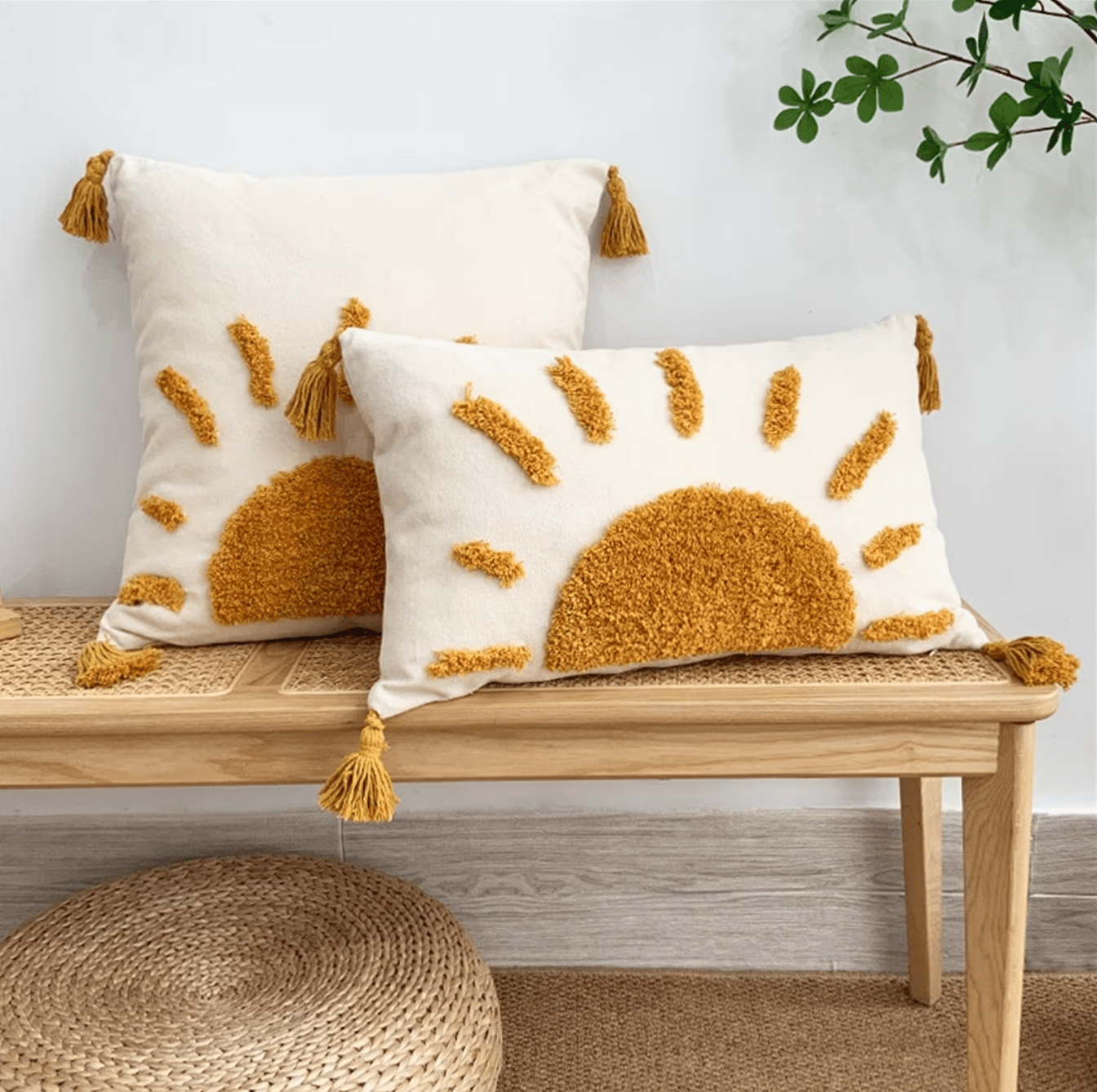 Boho Chic Throw Pillow Covers: Sunrise-Inspired Cotton Cases for Sofas & Beds | 18x18 & Lumbar Sizes | Stylish Home Decor