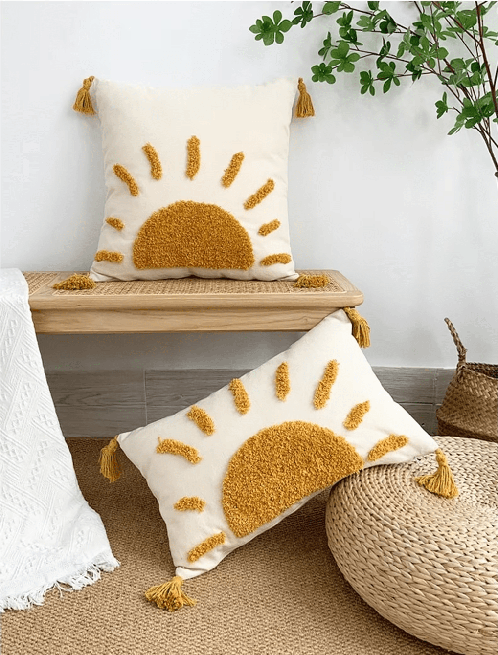 Boho Chic Throw Pillow Covers: Sunrise-Inspired Cotton Cases for Sofas & Beds | 18x18 & Lumbar Sizes | Stylish Home Decor