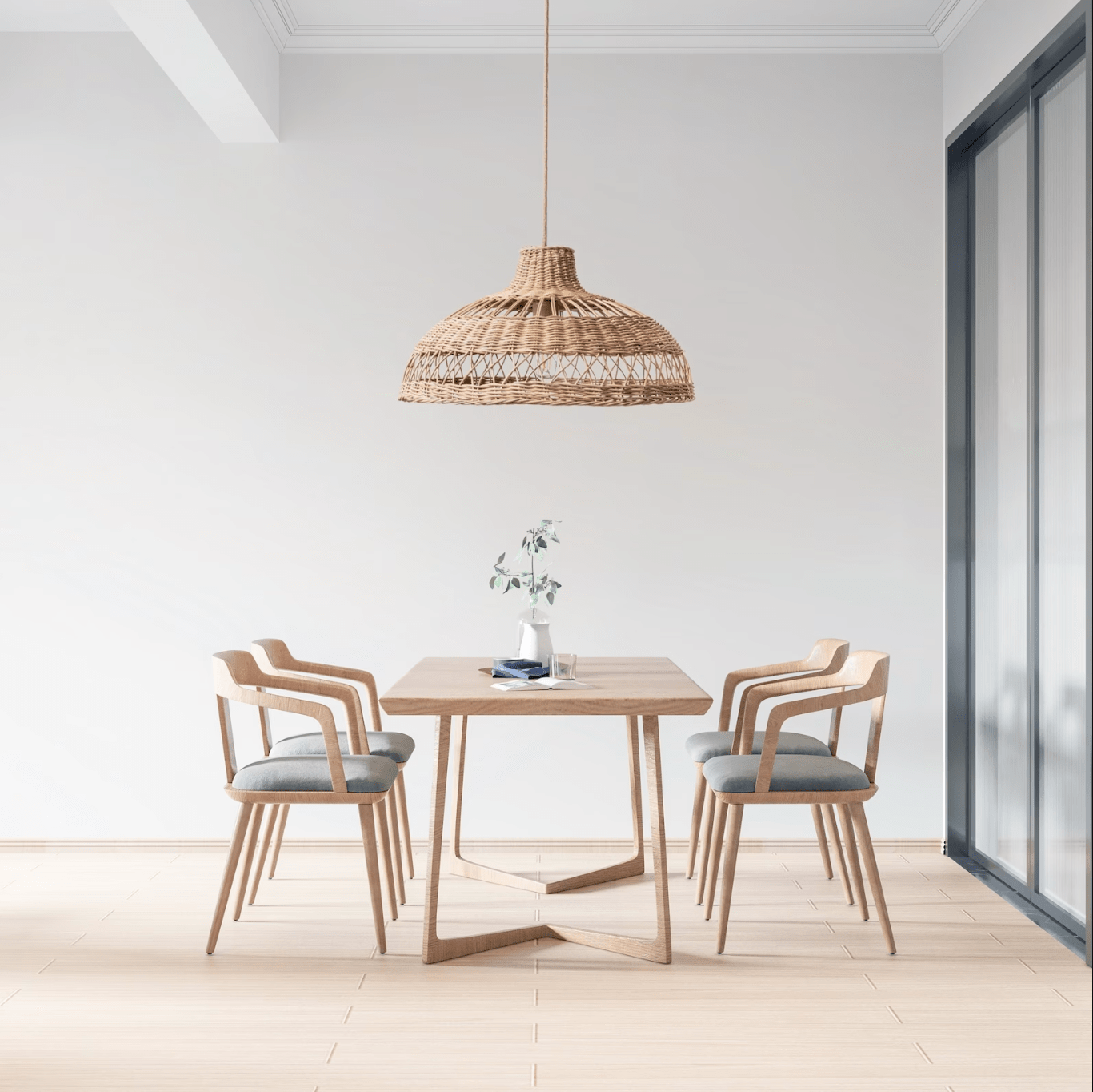 Boho Elegance Illuminated: Rattan Pendant Light -  21.75, Hardwired 48 in