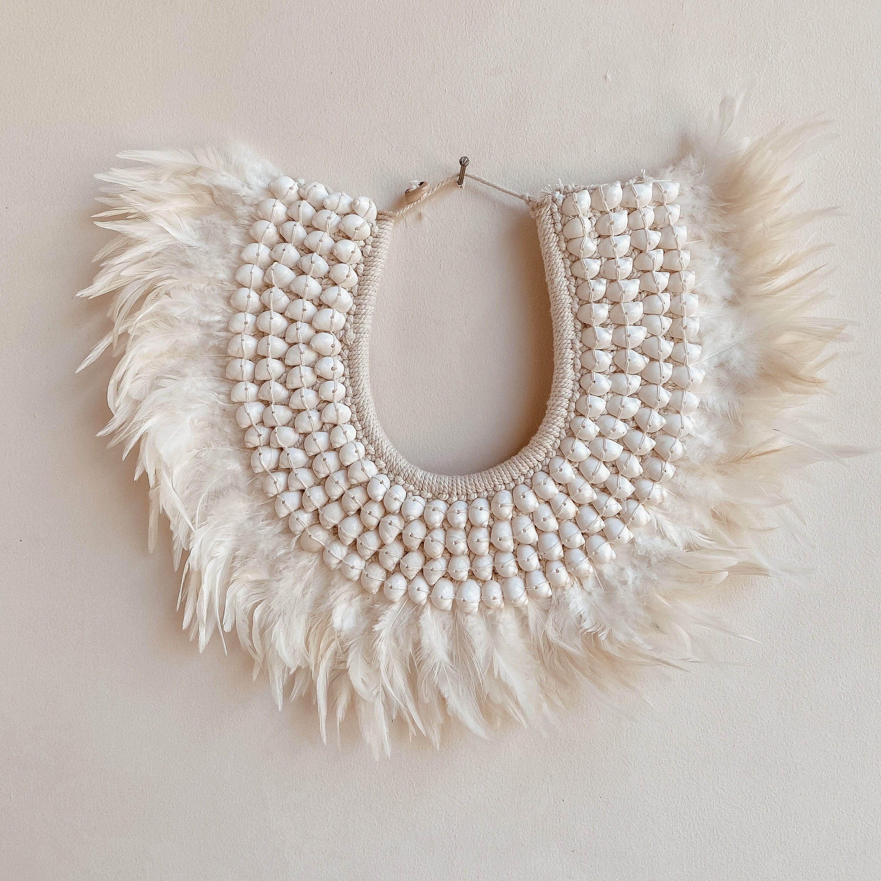 Boho Feather Wall Decoration 'Papua Necklace' Made from Shells - Handcrafted Unique Piece from Indonesia