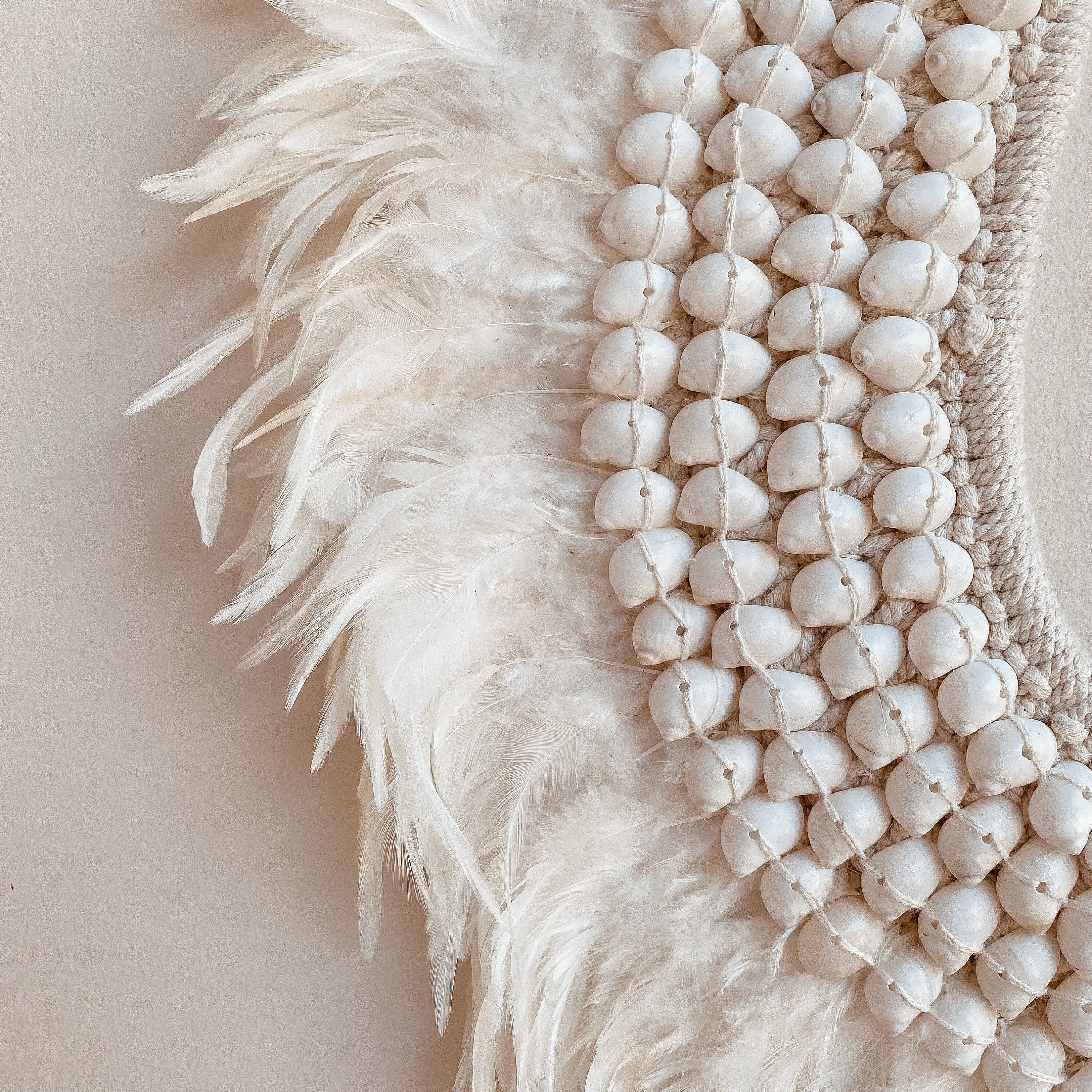 Boho Feather Wall Decoration 'Papua Necklace' Made from Shells - Handcrafted Unique Piece from Indonesia