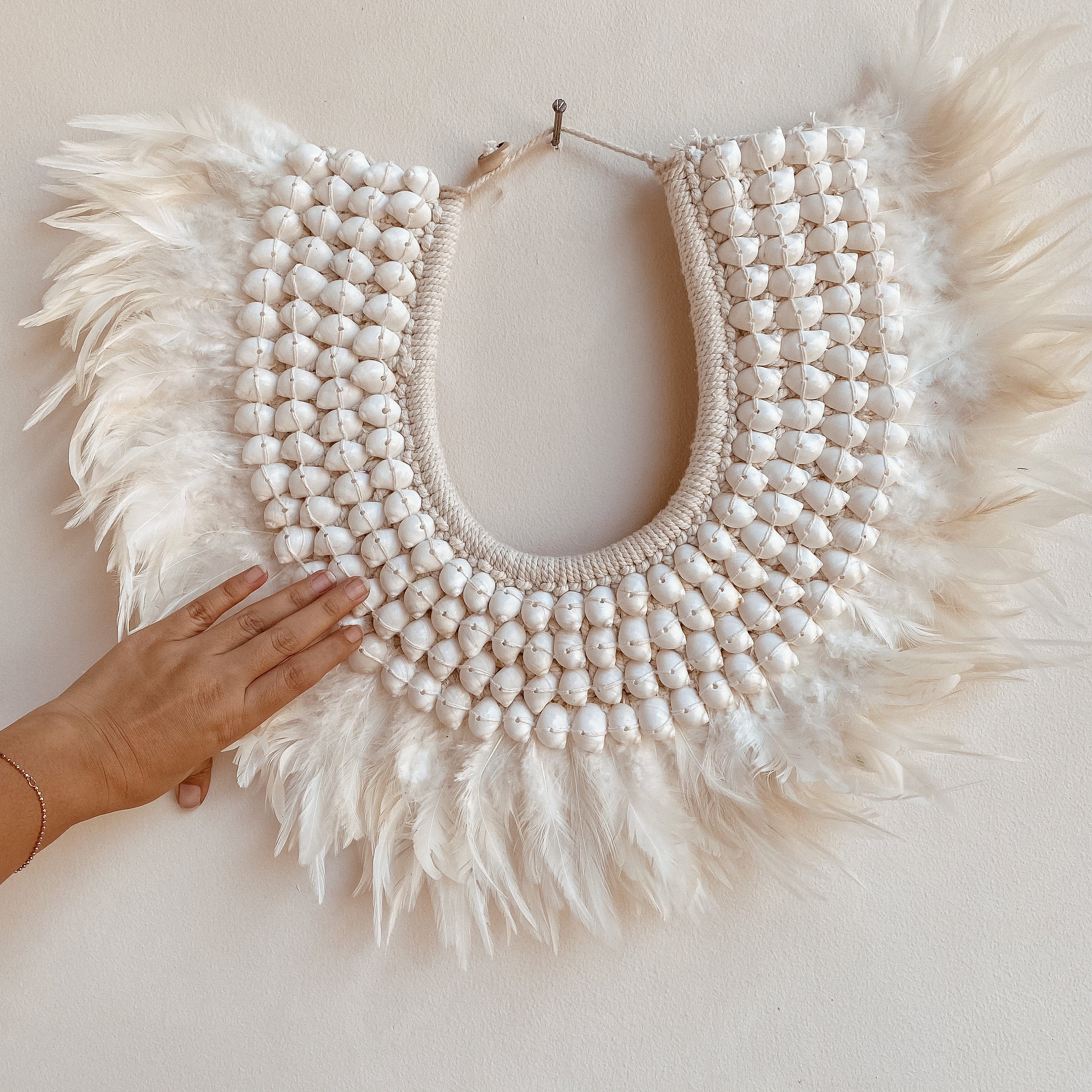 Boho Feather Wall Decoration 'Papua Necklace' Made from Shells - Handcrafted Unique Piece from Indonesia