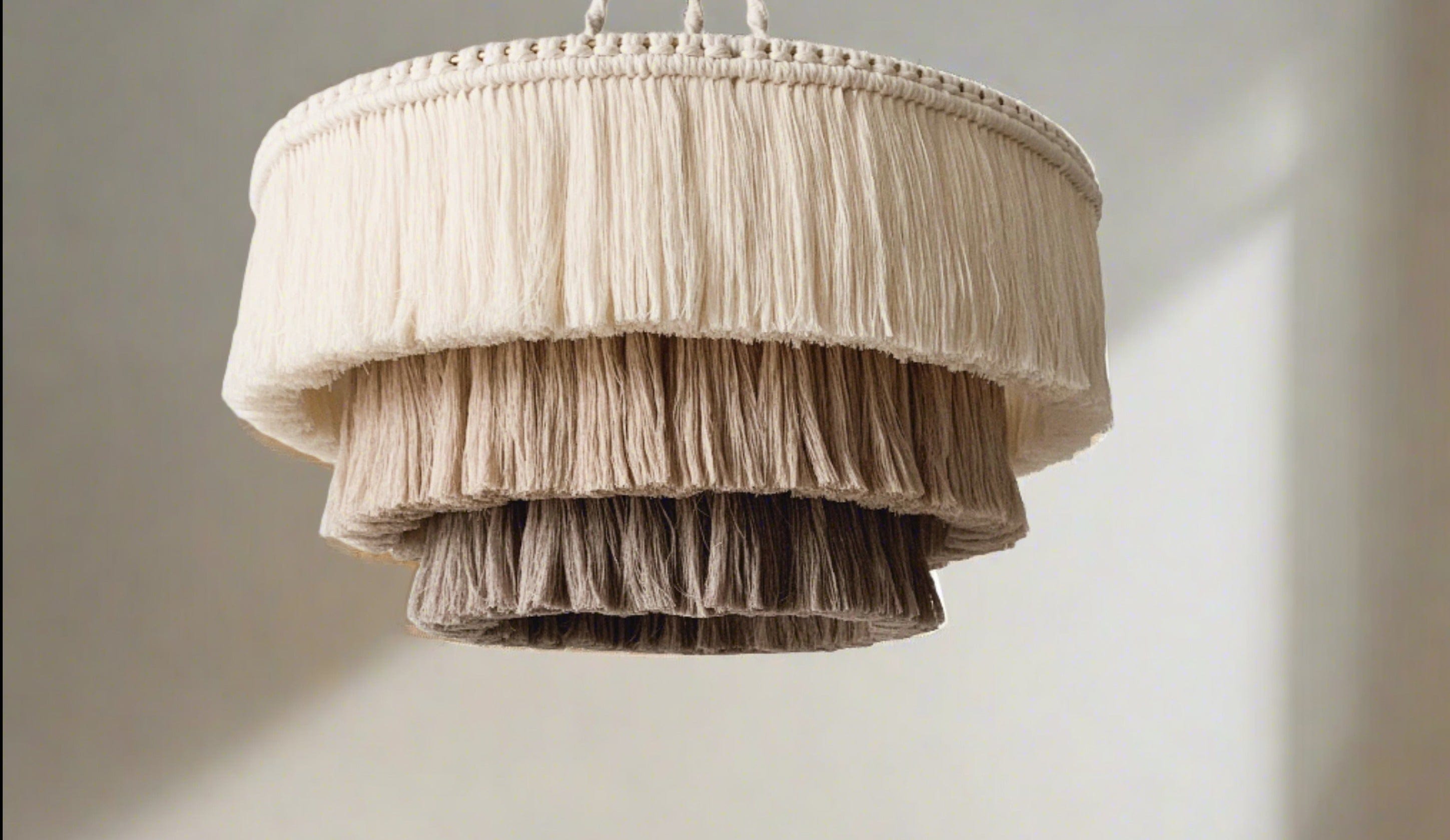 Boho Fringe Chandelier - Handcrafted Cotton Pendant Light with Tassel Lamp Shade for Bohemian Nursery Lighting