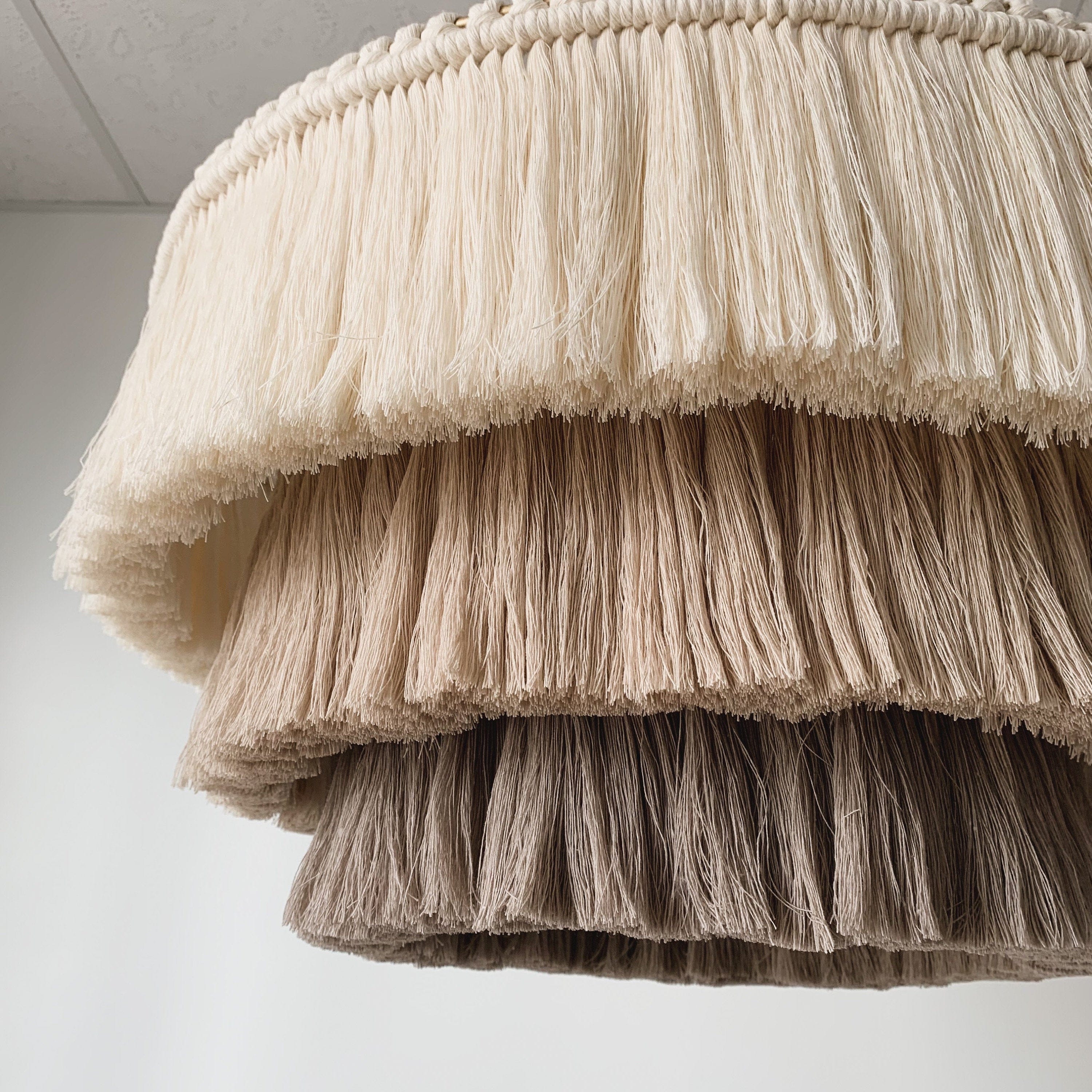 Boho Fringe Chandelier - Handcrafted Cotton Pendant Light with Tassel Lamp Shade for Bohemian Nursery Lighting