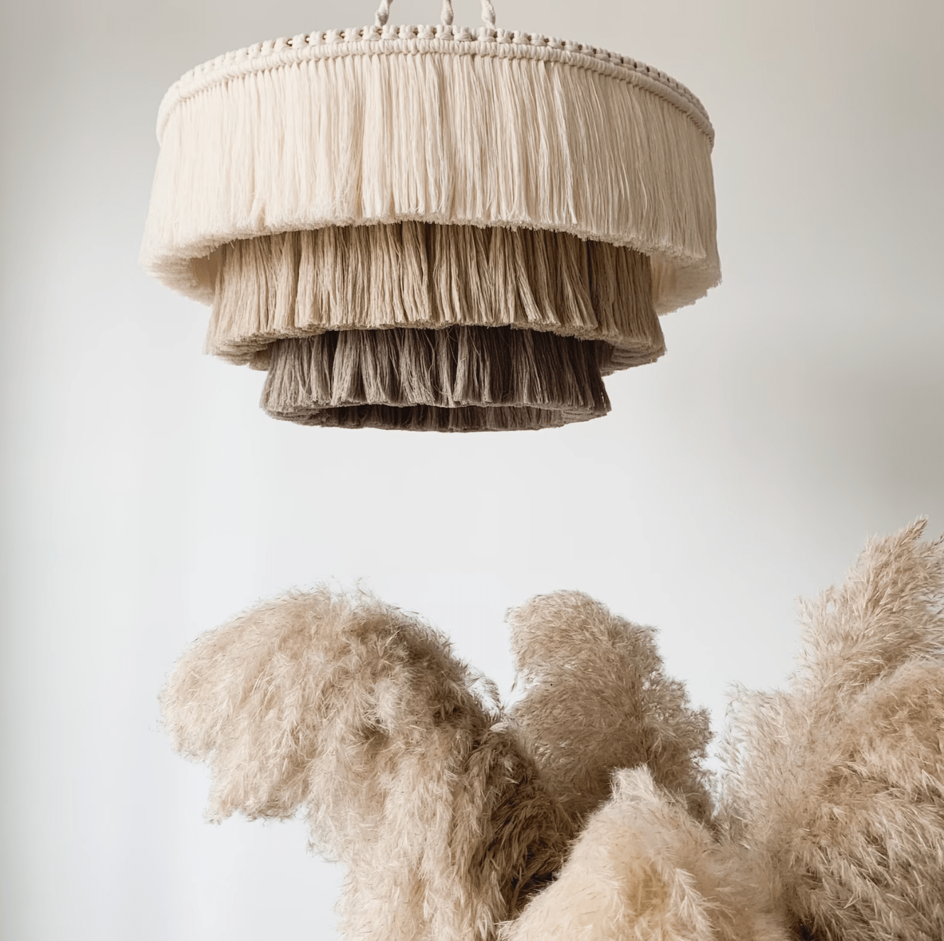 Boho Fringe Chandelier - Handcrafted Cotton Pendant Light with Tassel Lamp Shade for Bohemian Nursery Lighting