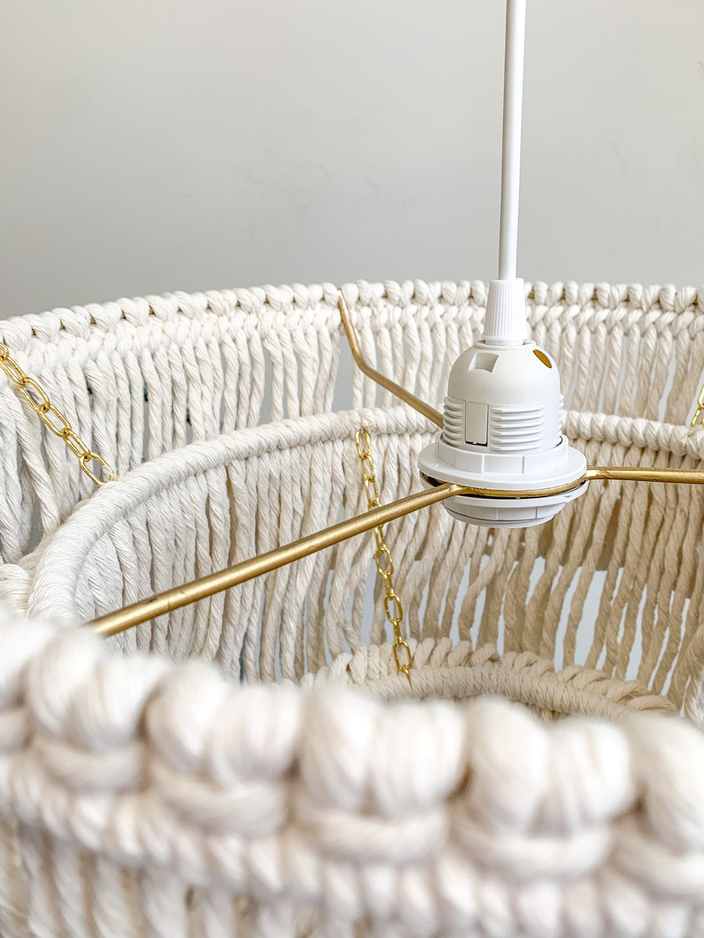 Boho Fringe Cotton Chandelier, Beach Style Ceiling Light Fixture - 42cm Width, 30cm Height