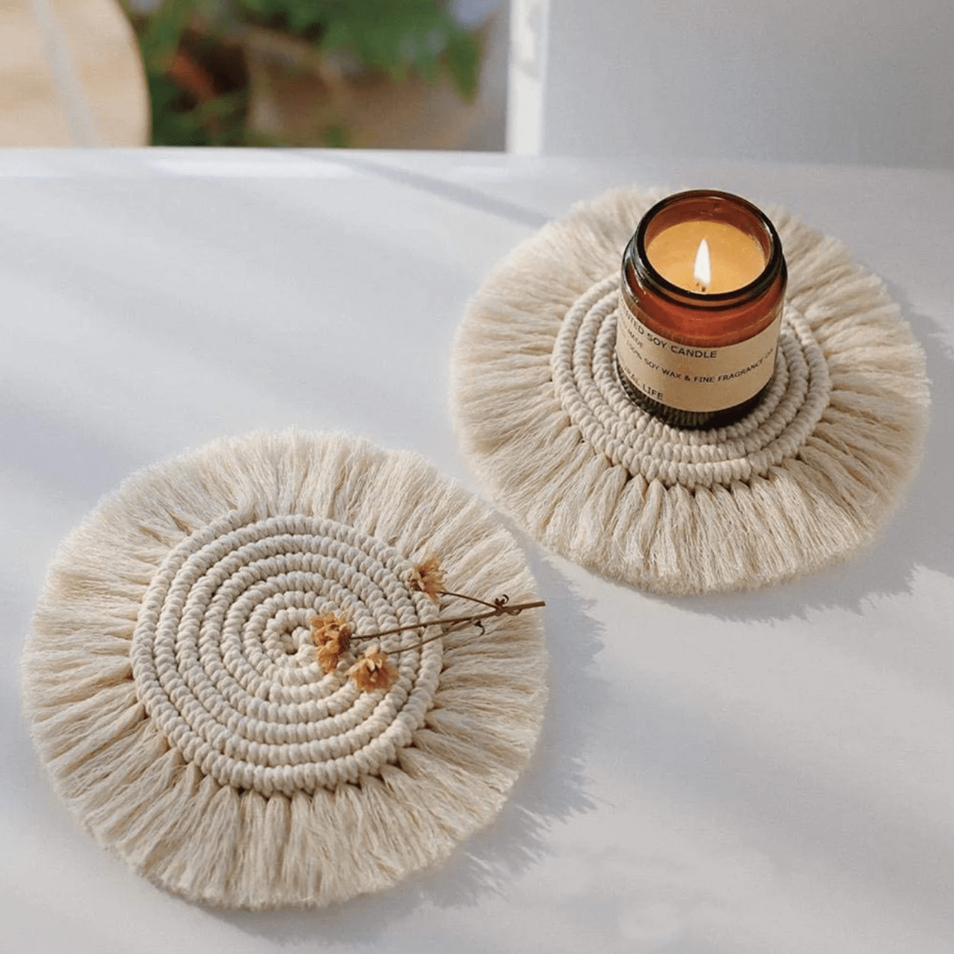 Boho Macrame Coasters: Elegant Table Decor for Home & Living Spaces